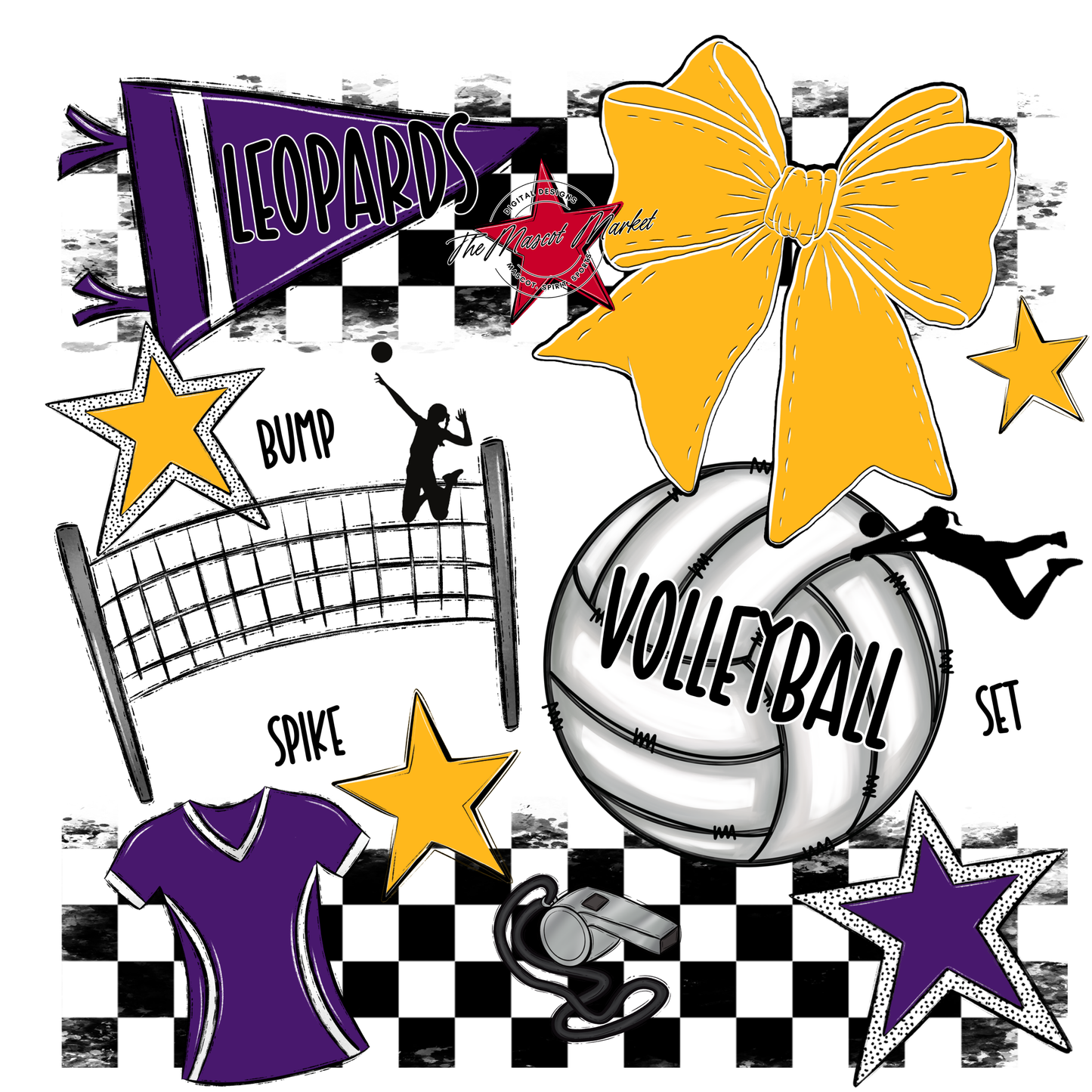 Leopards Checkers Volleyball Spirit Design-Purple-Yellow