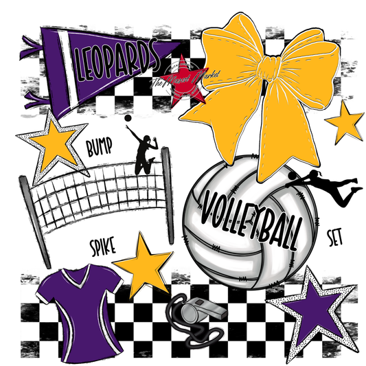 Leopards Checkers Volleyball Spirit Design-Purple-Yellow