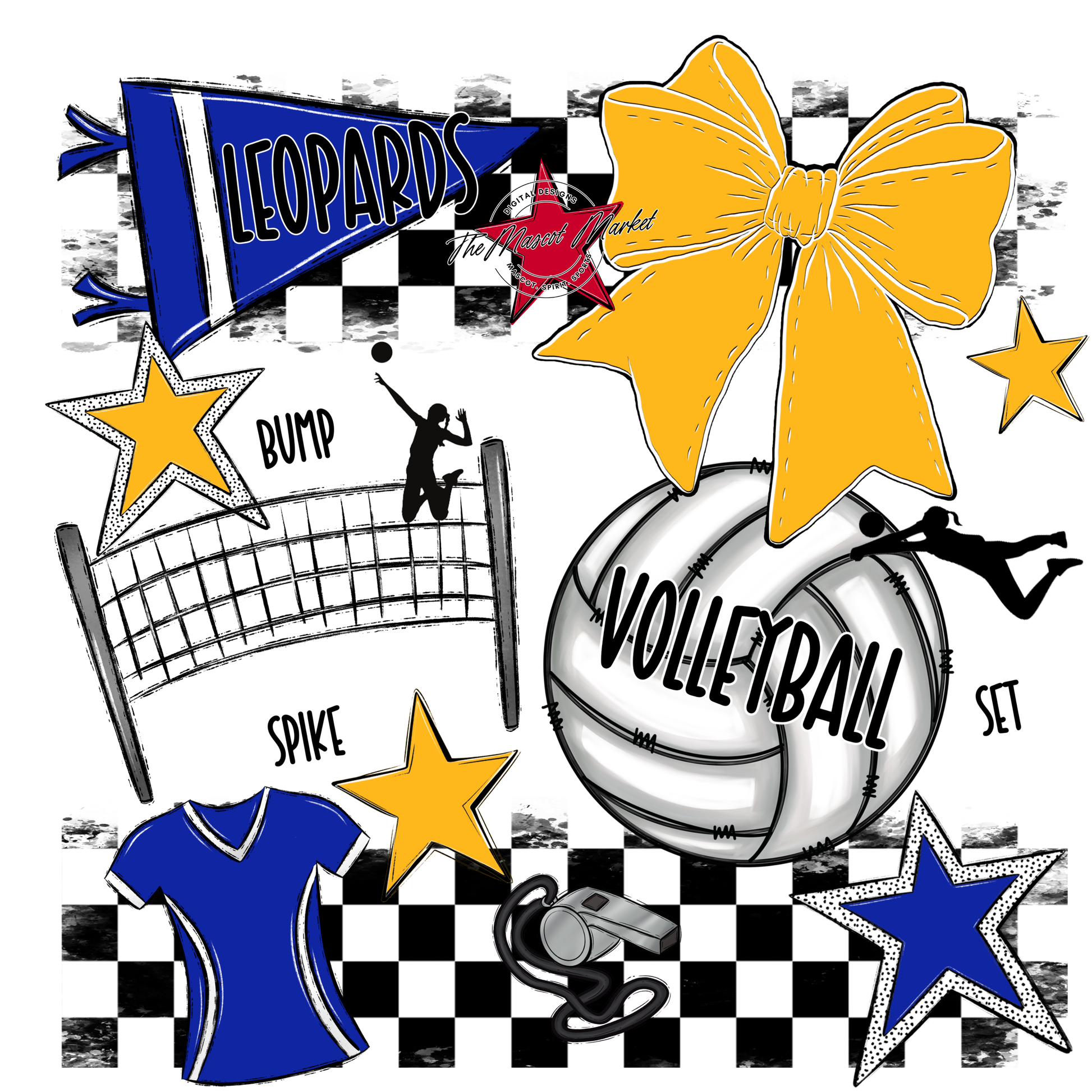 Leopards Checkers Volleyball Spirit Design-Royal Blue-Yellow