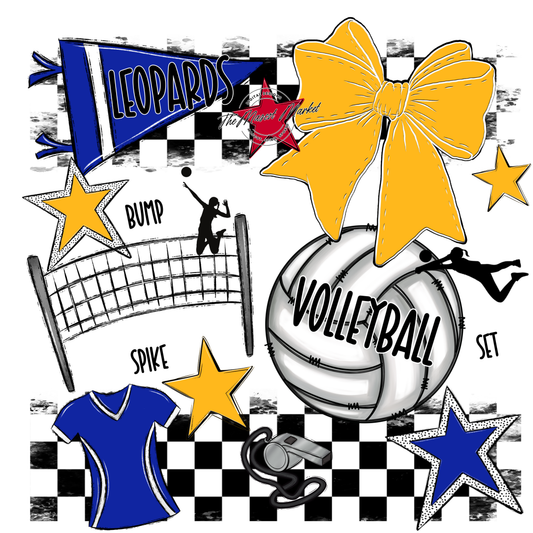 Leopards Checkers Volleyball Spirit Design-Royal Blue-Yellow