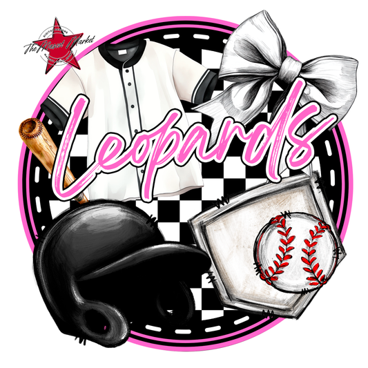 Leopards Circle Baseball Design-Baby Pink