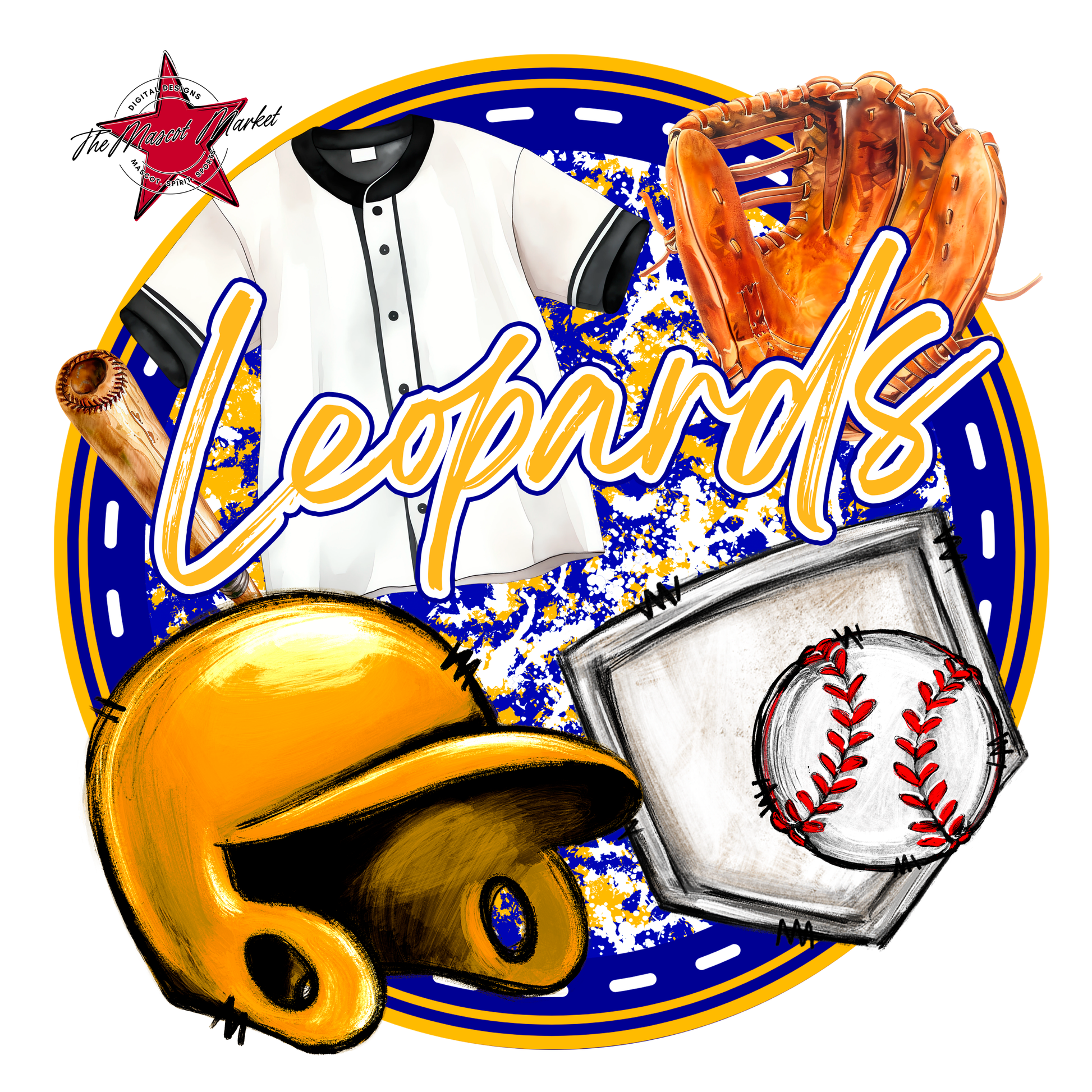 Leopards Circle Baseball Design-Blue-Yellow