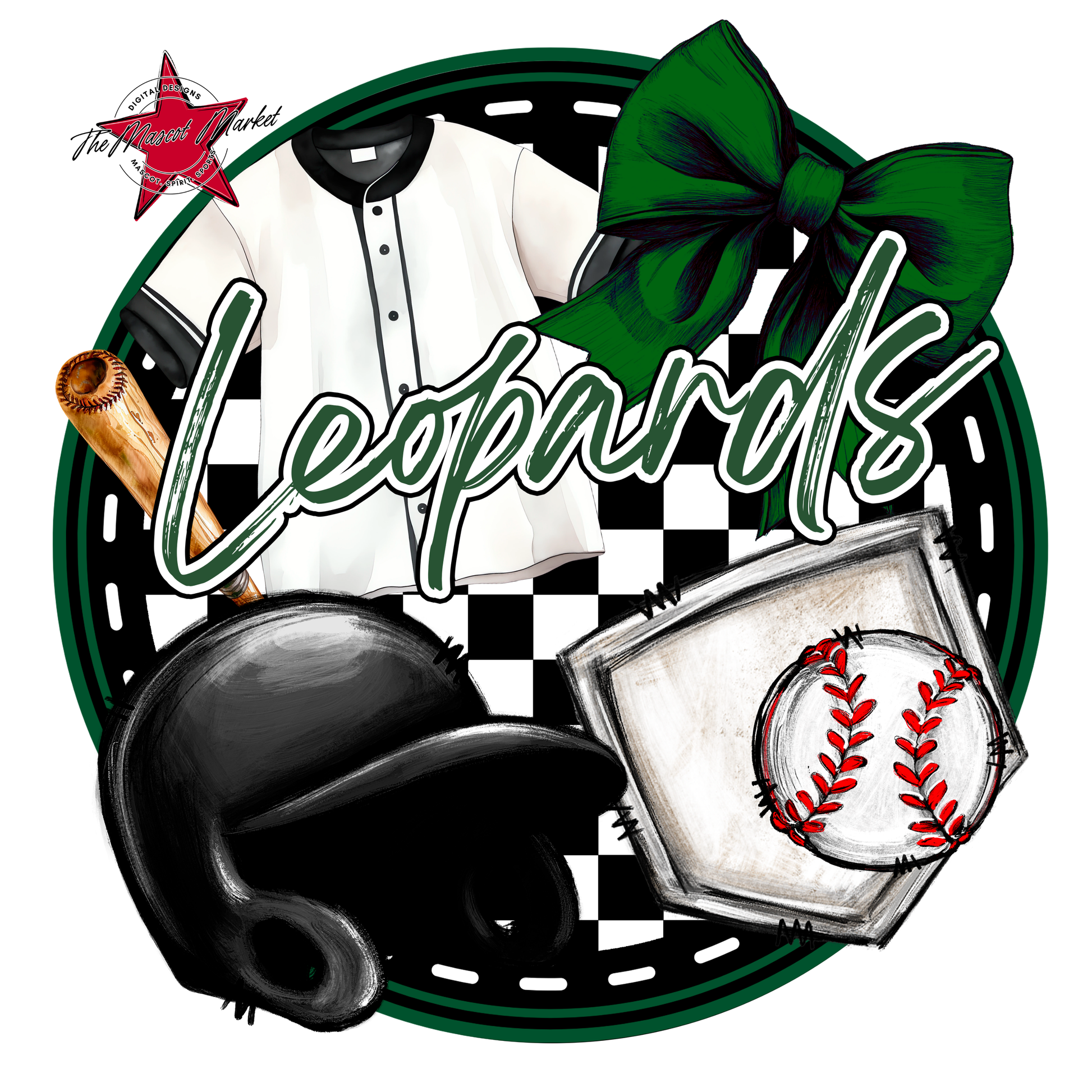 Leopards Circle Baseball Design-Green
