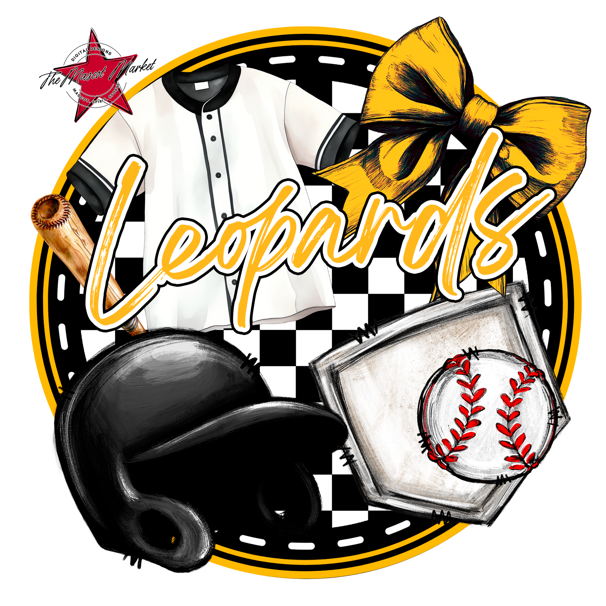 Leopards Circle Baseball Design-Yellow