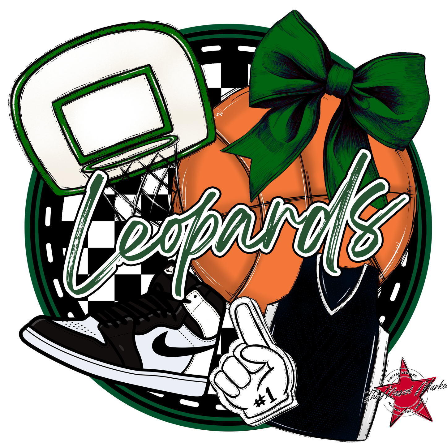 Leopards Circle Basketball Design-Green
