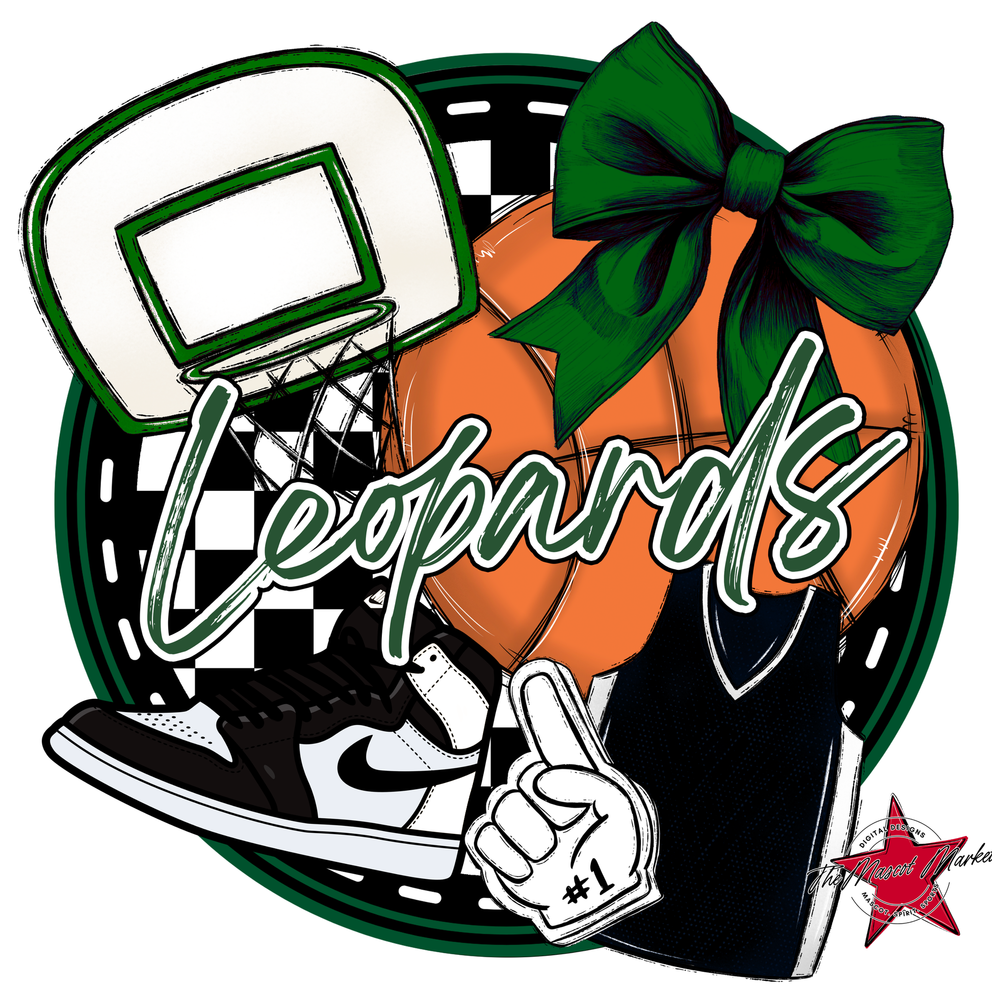 Leopards Circle Basketball Design-Green