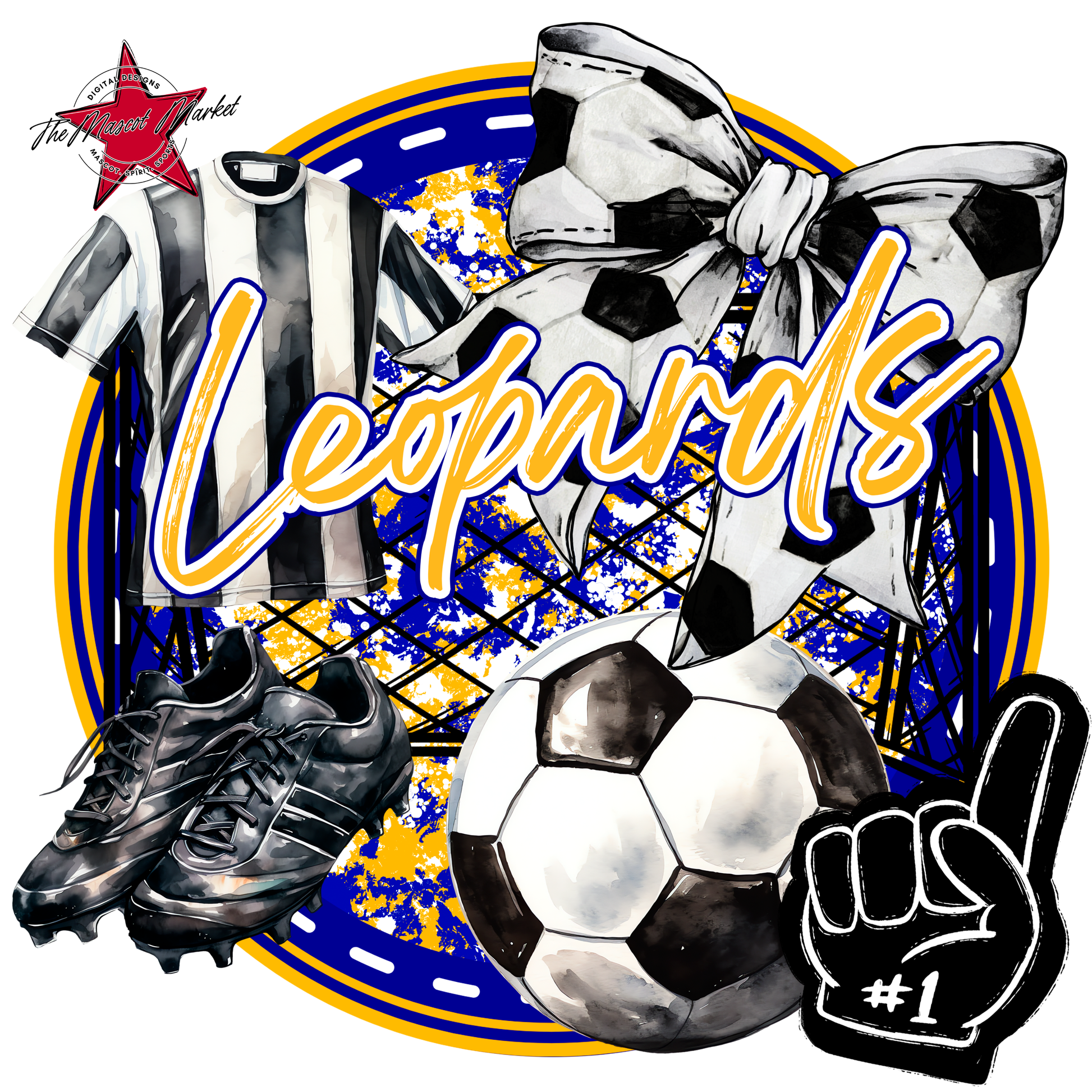 Leopards Circle Soccer Design-Blue-Yellow