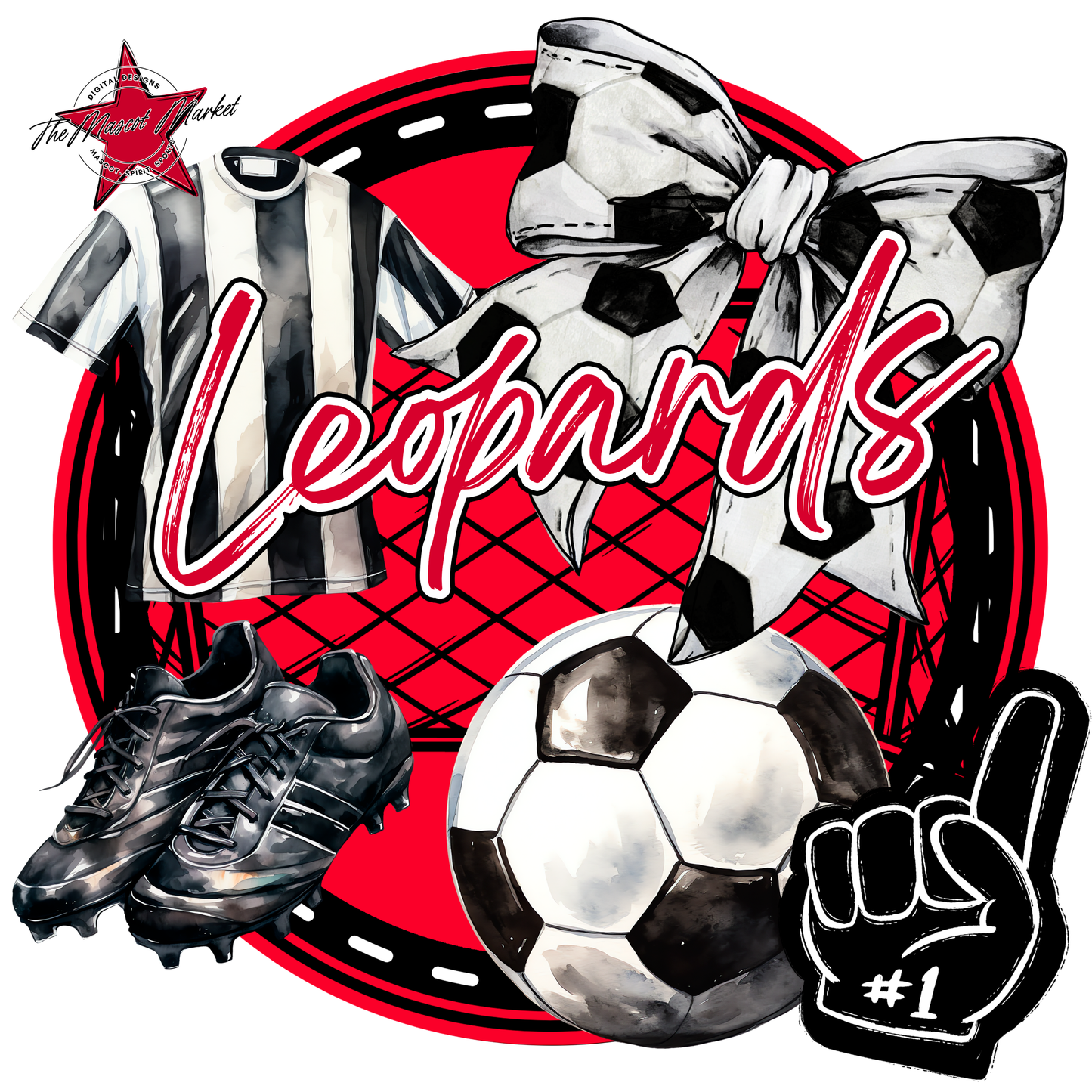 Leopards Circle Soccer Design-Red