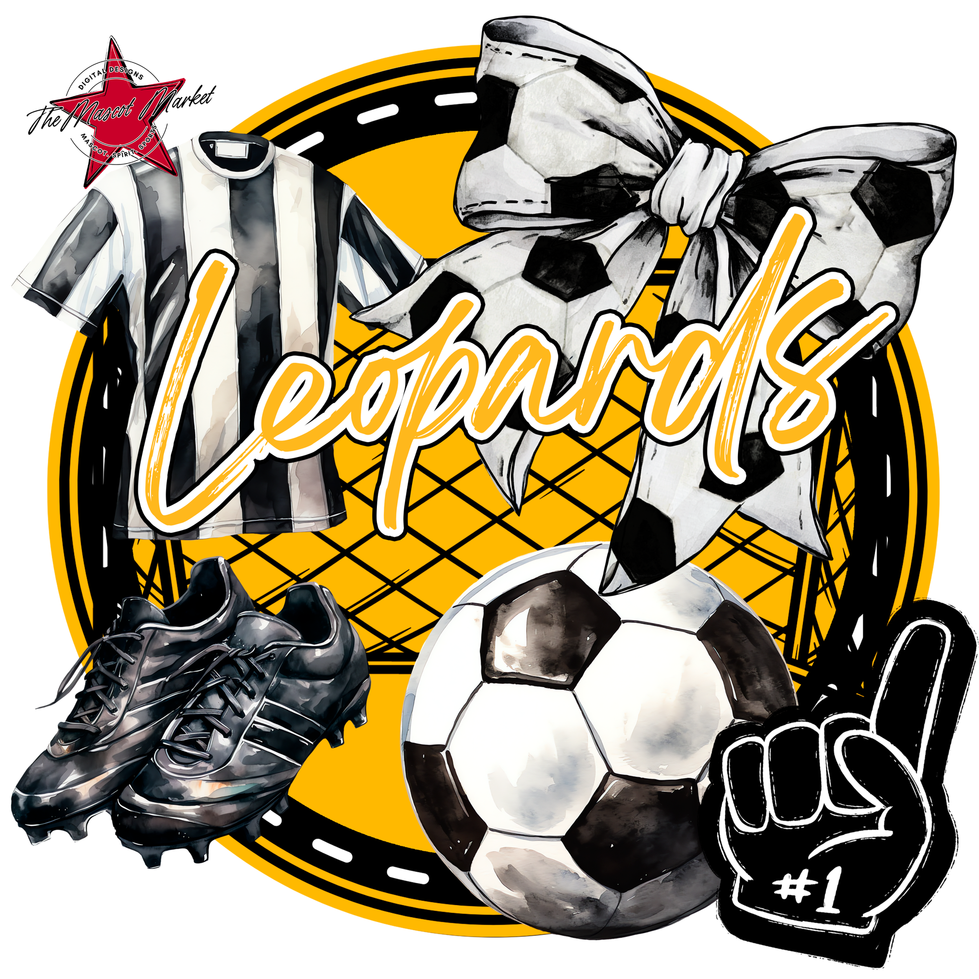 Leopards Circle Soccer Design-Yellow