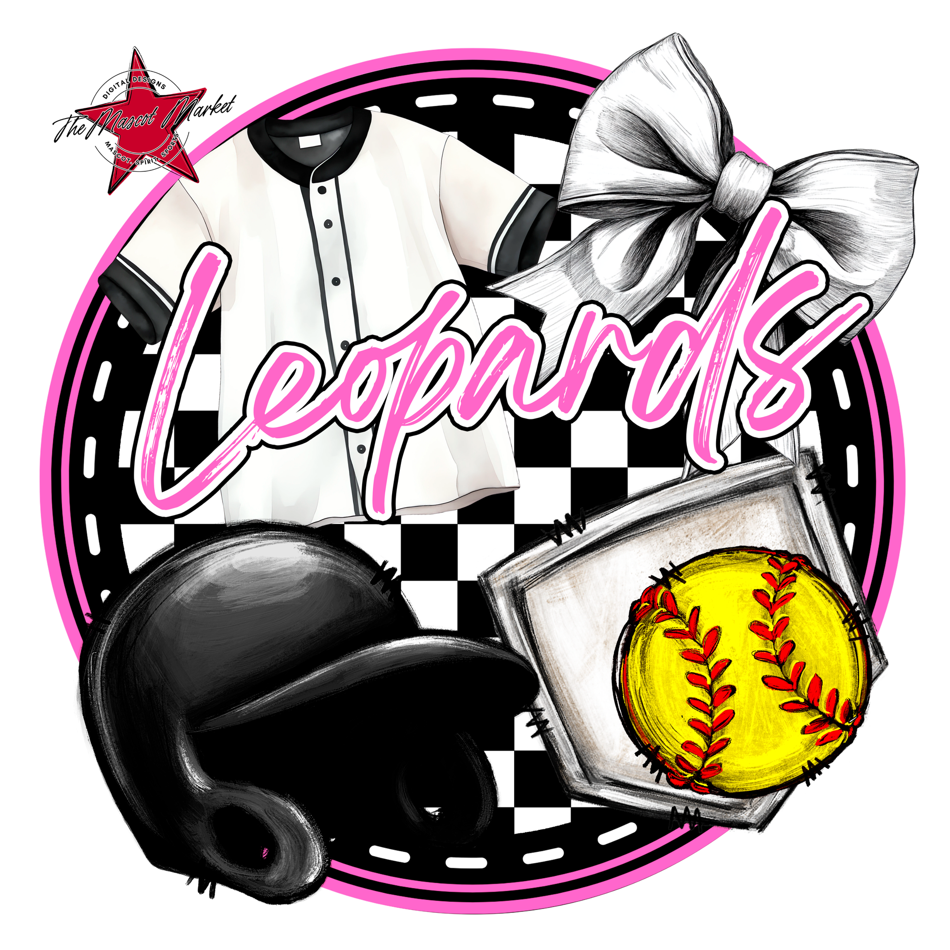Leopards Circle Softball Design-Baby Pink