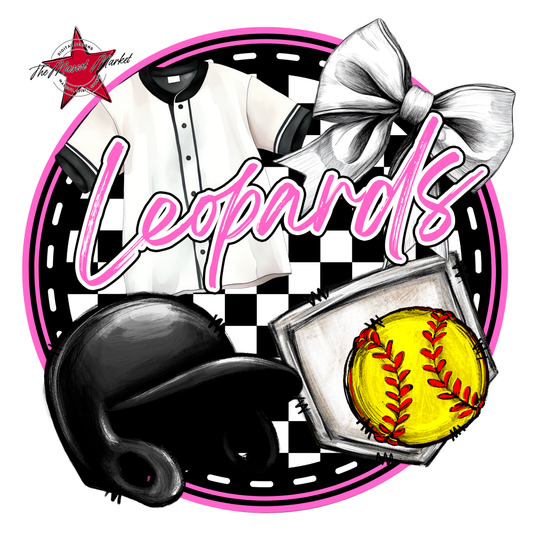 Leopards Circle Softball Design-Baby Pink