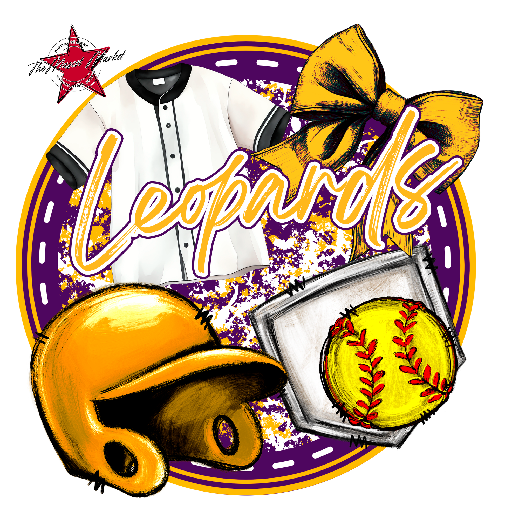 Leopards Circle Softball Design-Purple-Yellow