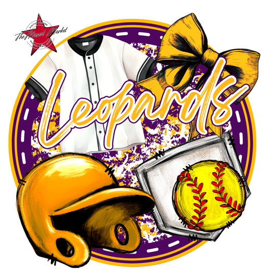 Leopards Circle Softball Design-Purple-Yellow