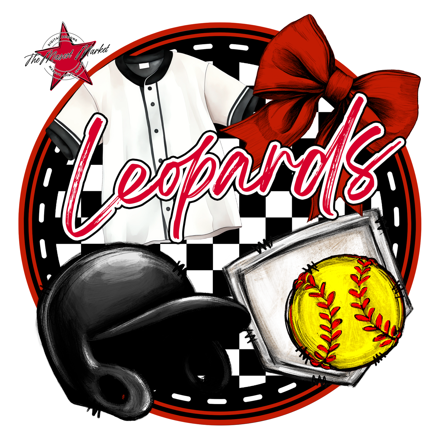 Leopards Circle Softball Design-Red