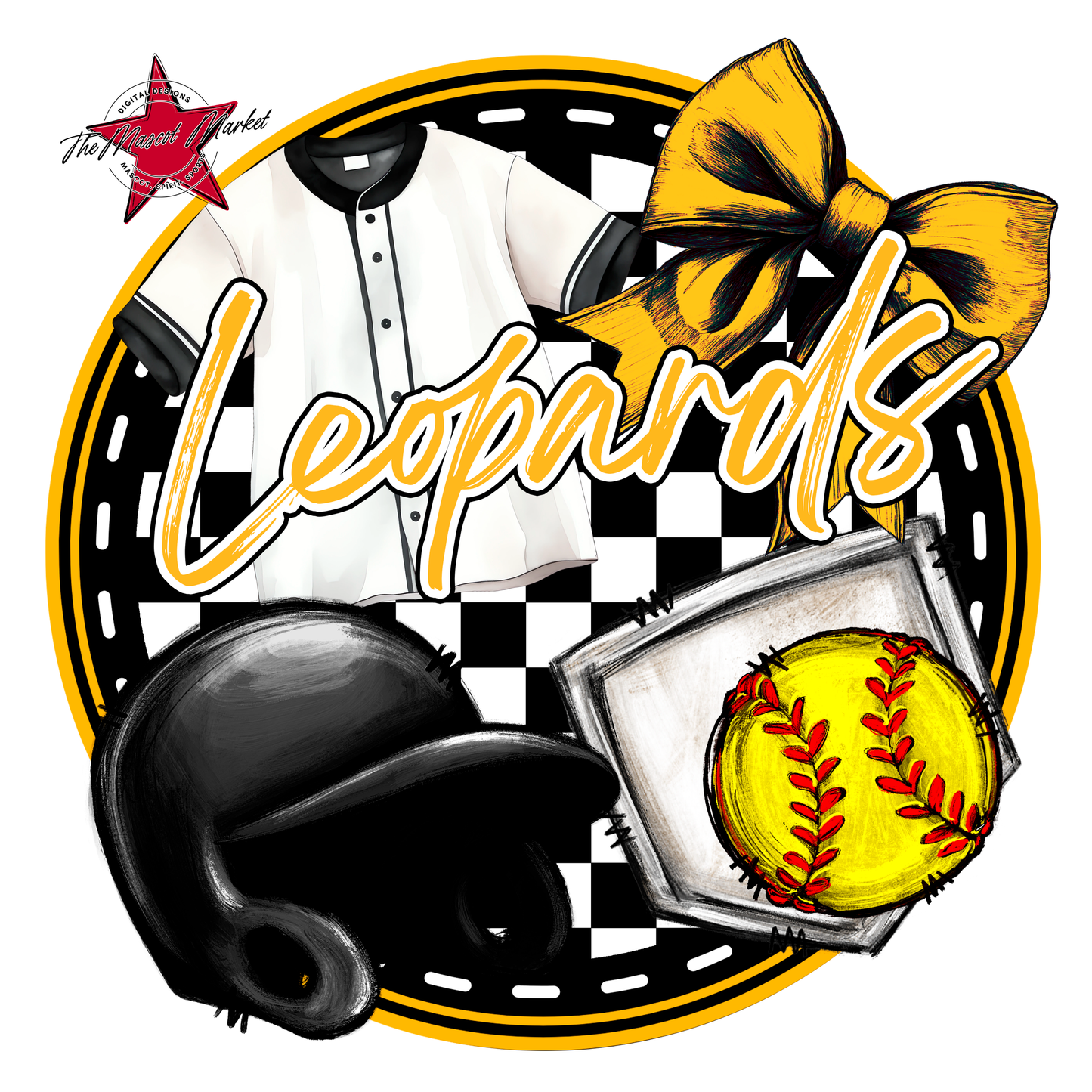 Leopards Circle Softball Design-Yellow