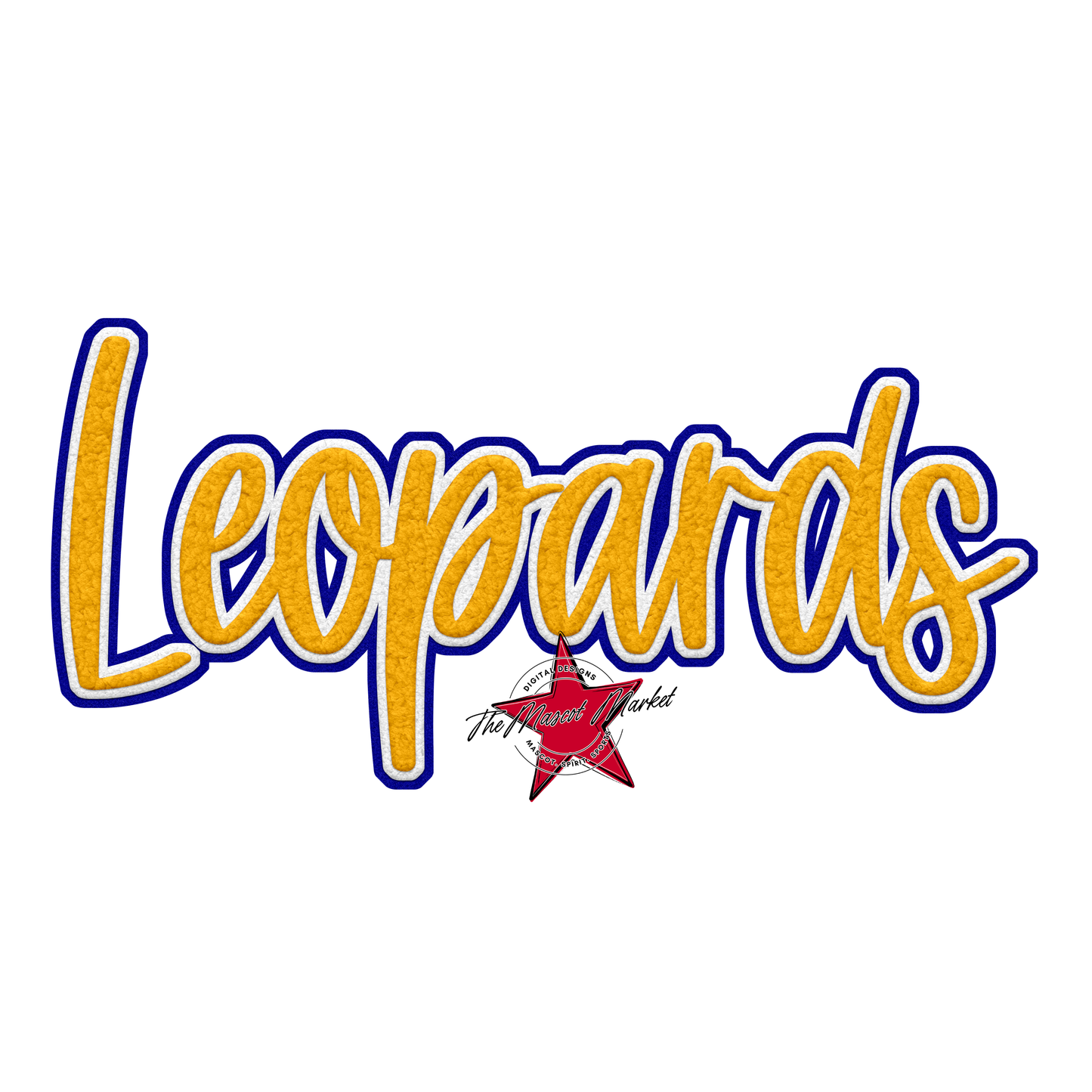 Leopards Faux Chenille Patch-Blue-Yellow