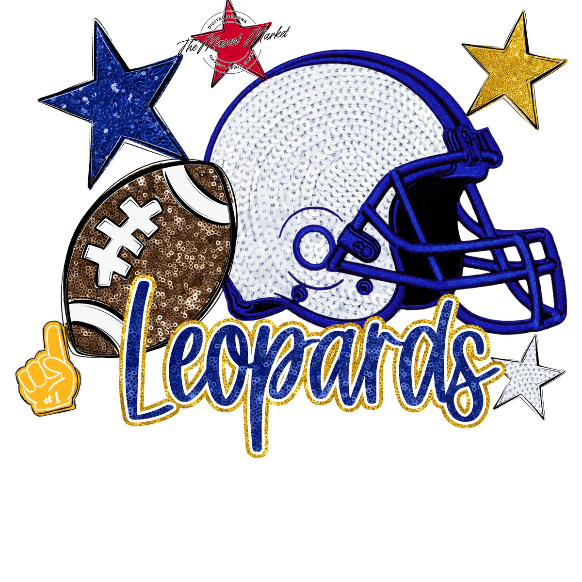 Leopards Football Embroidered Sequins Design-Blue & Yellow