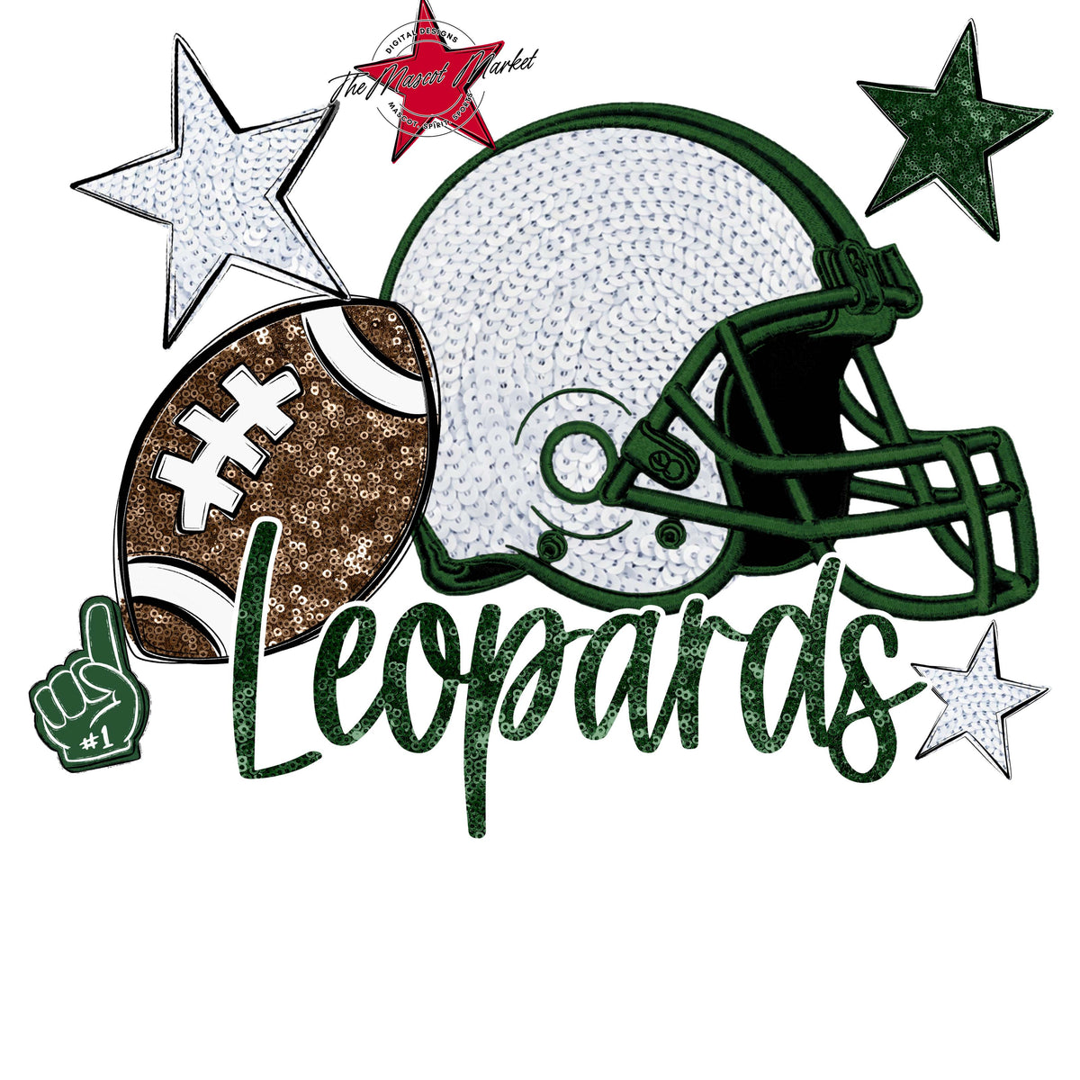 Leopards Football Embroidered Sequins Design-Green