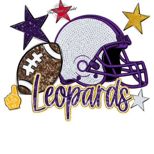 Leopards Football Embroidered Sequins Design-Purple & Yellow