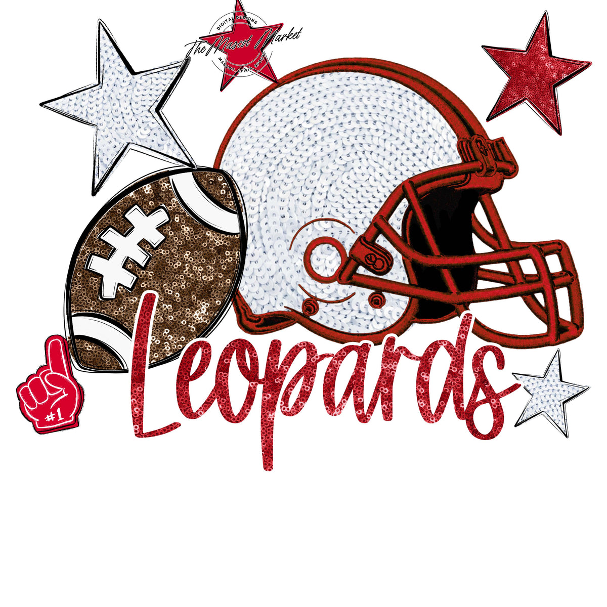 Leopards Football Embroidered Sequins Design-Red