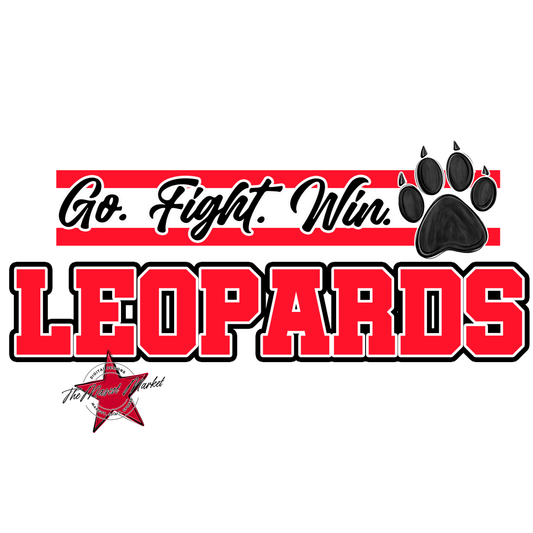Leopards Go Fight Win Mascot Lines-Bright Red