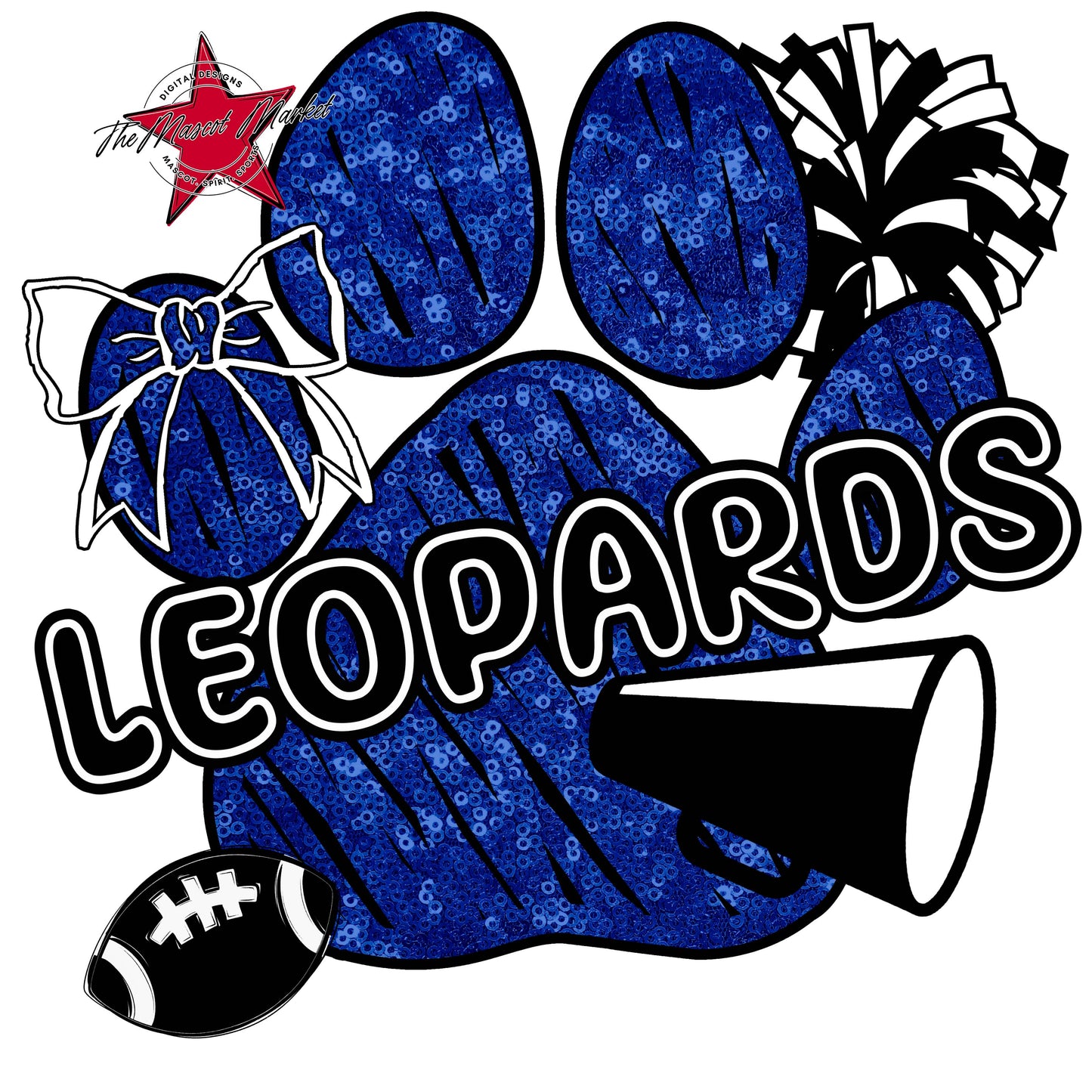Leopards Sequins Paw Print Design-Blue