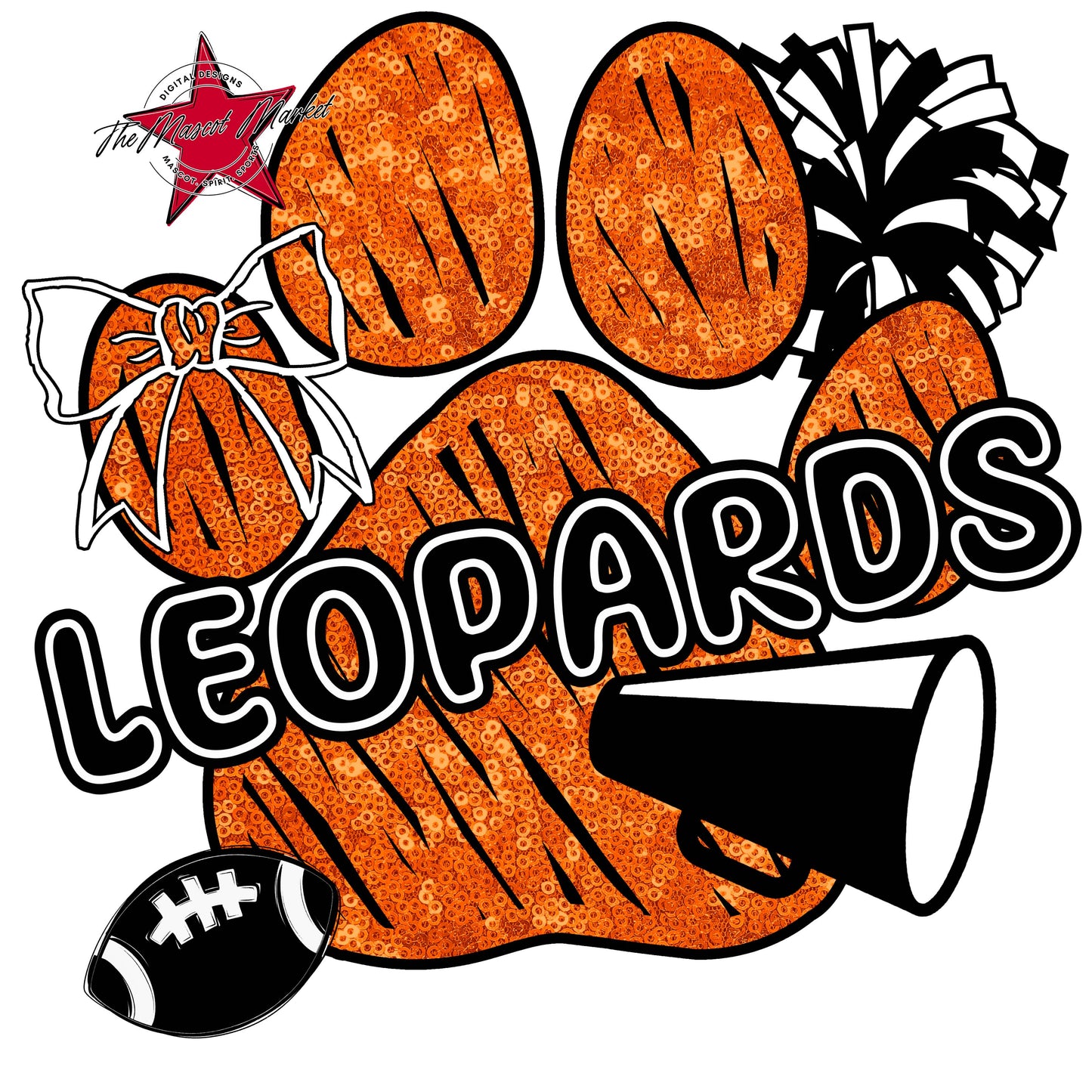 Leopards Sequins Paw Print Design-Orange