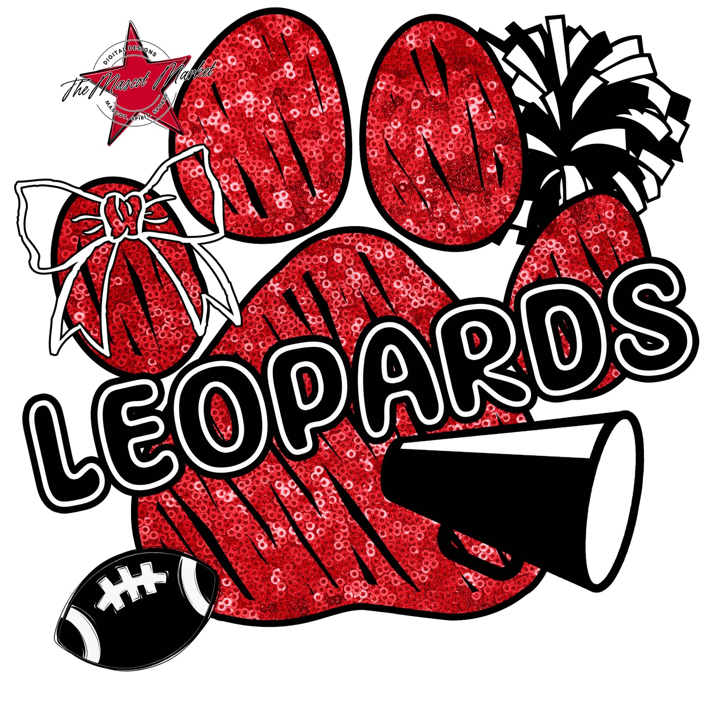 Leopards Sequins Paw Print Design-Red