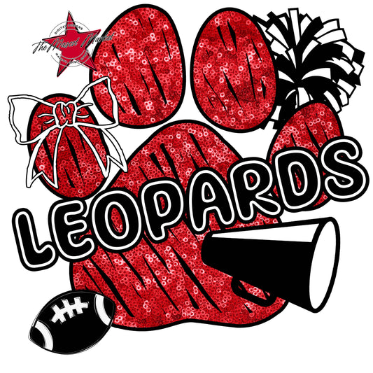 Leopards Sequins Paw Print Design-Red