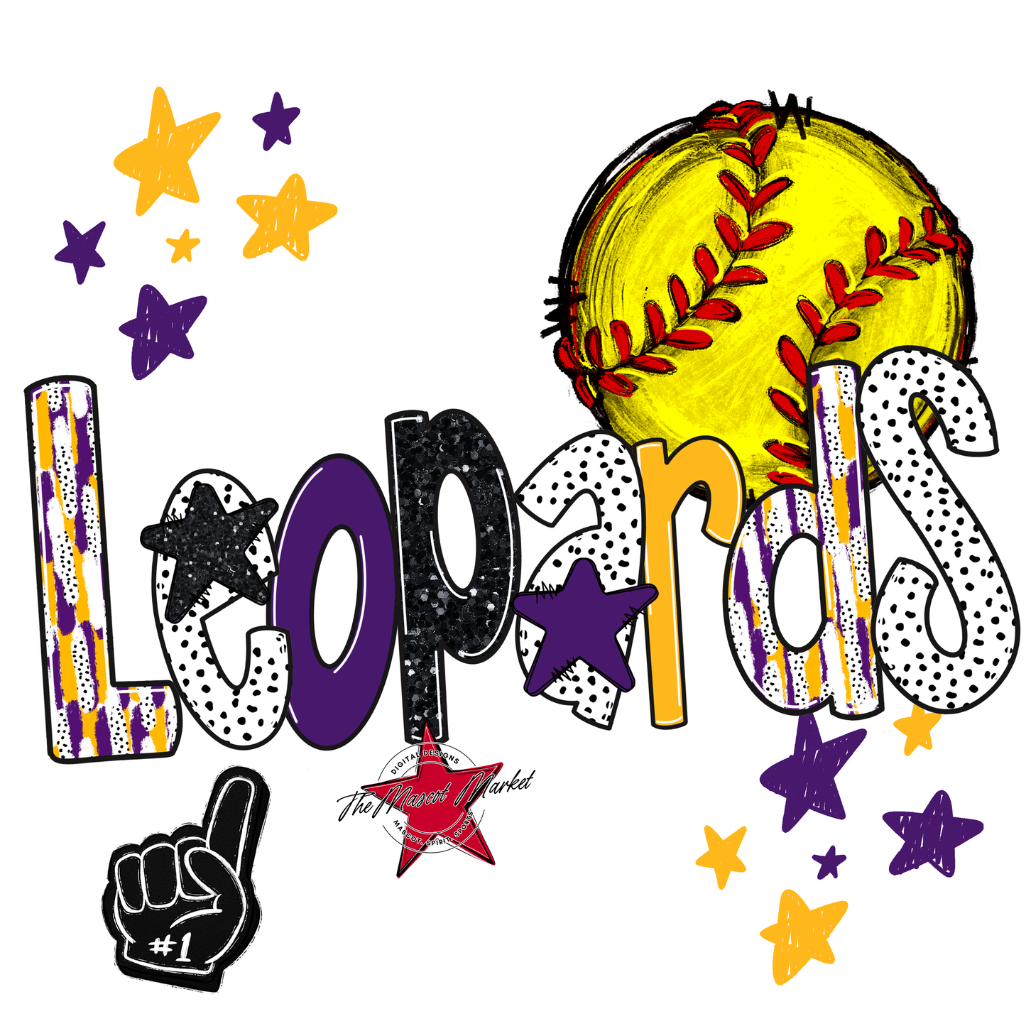 Leopards Softball Scrape-Purple-Yellow