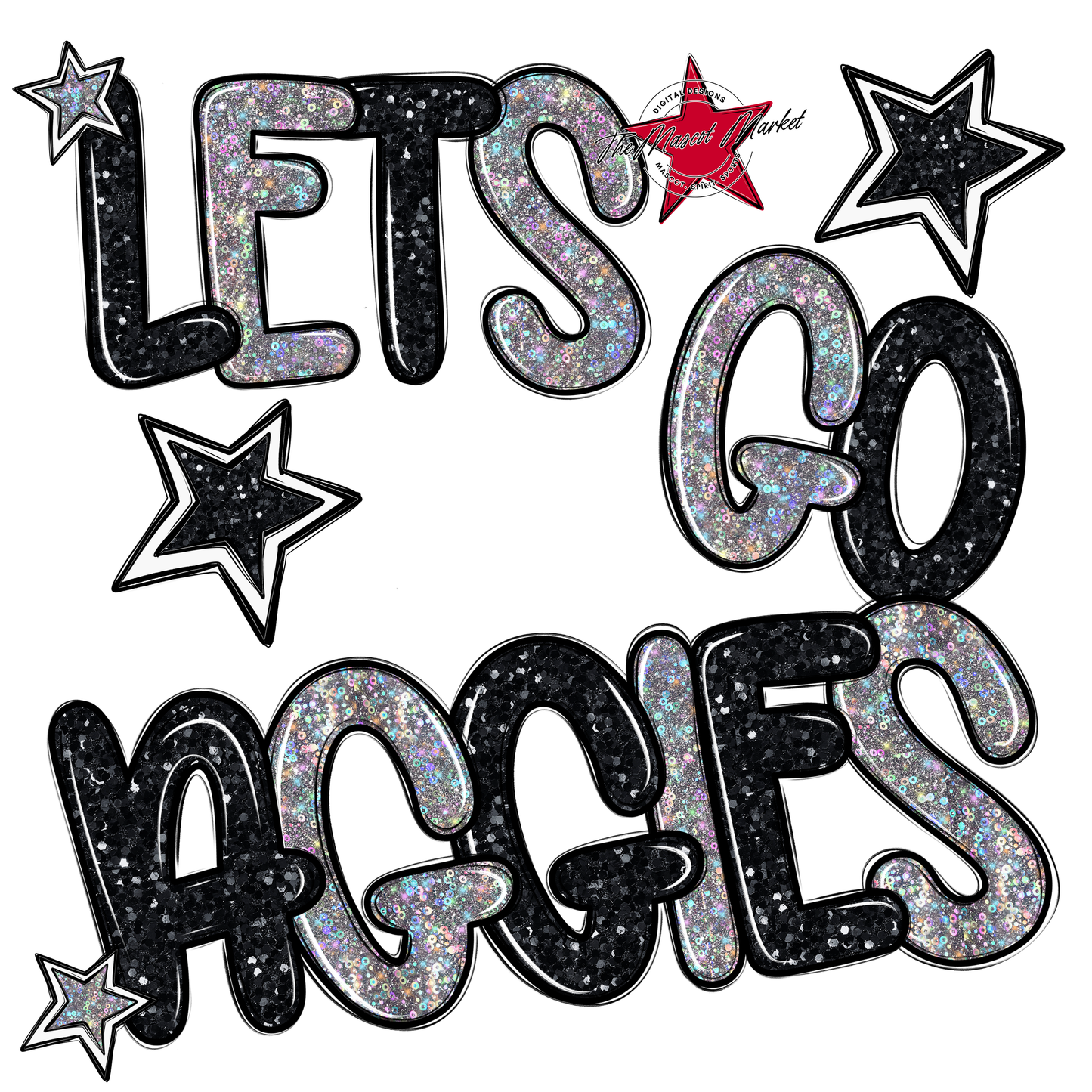 Lets Go Aggies Glitter-Black-Silver