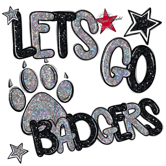 Lets Go Badgers Glitter-Black-Silver