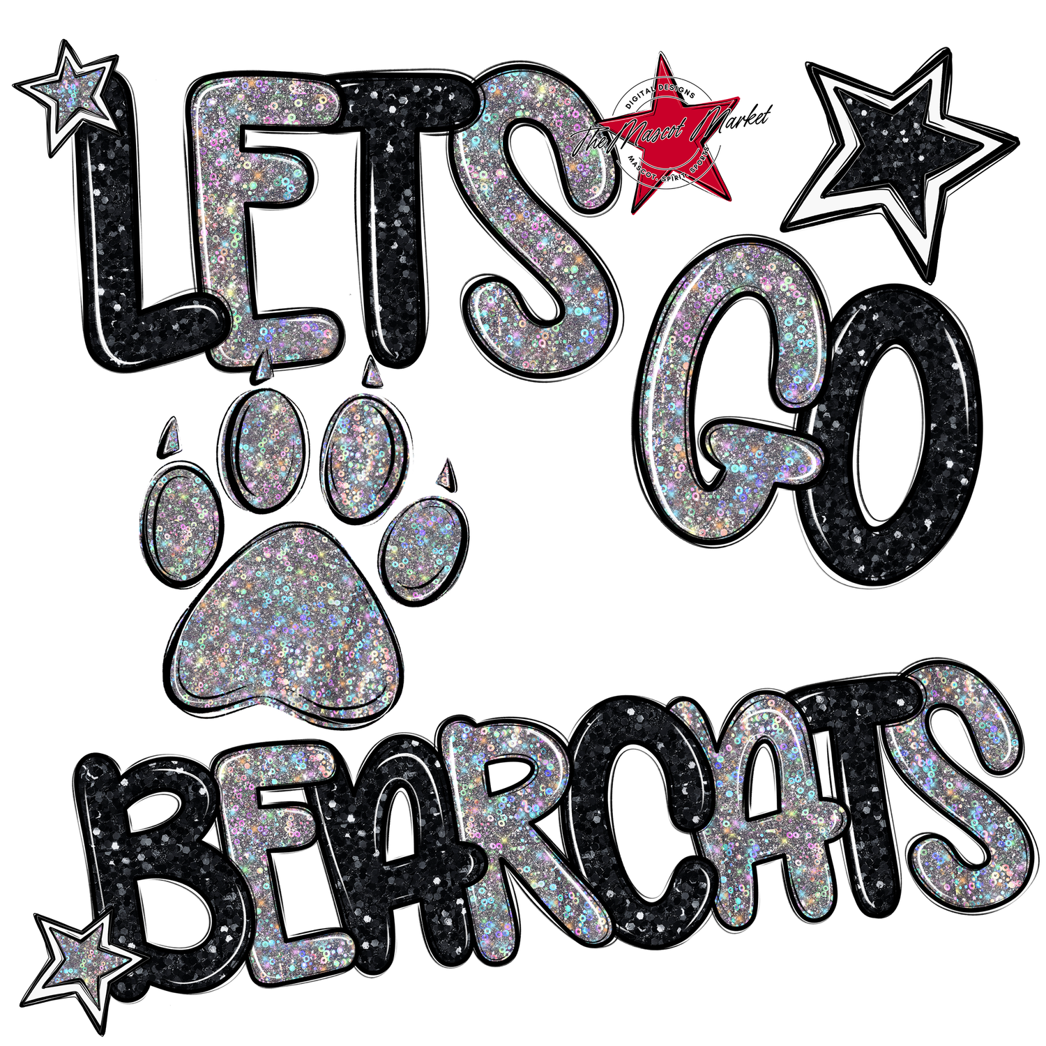Lets Go Bearcats Glitter-Black-Silver