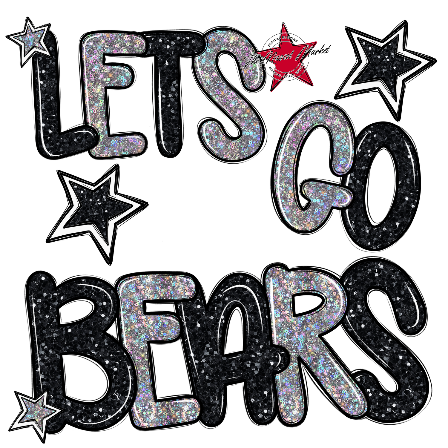 Lets Go Bears Glitter-Black-Silver