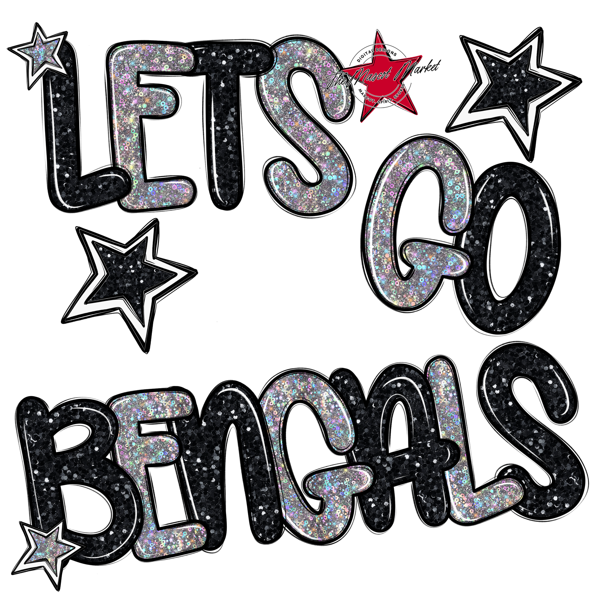 Lets Go Bengals Glitter-Black-Silver
