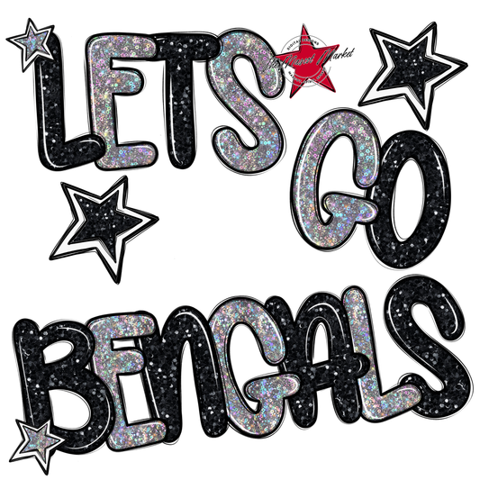 Lets Go Bengals Glitter-Black-Silver