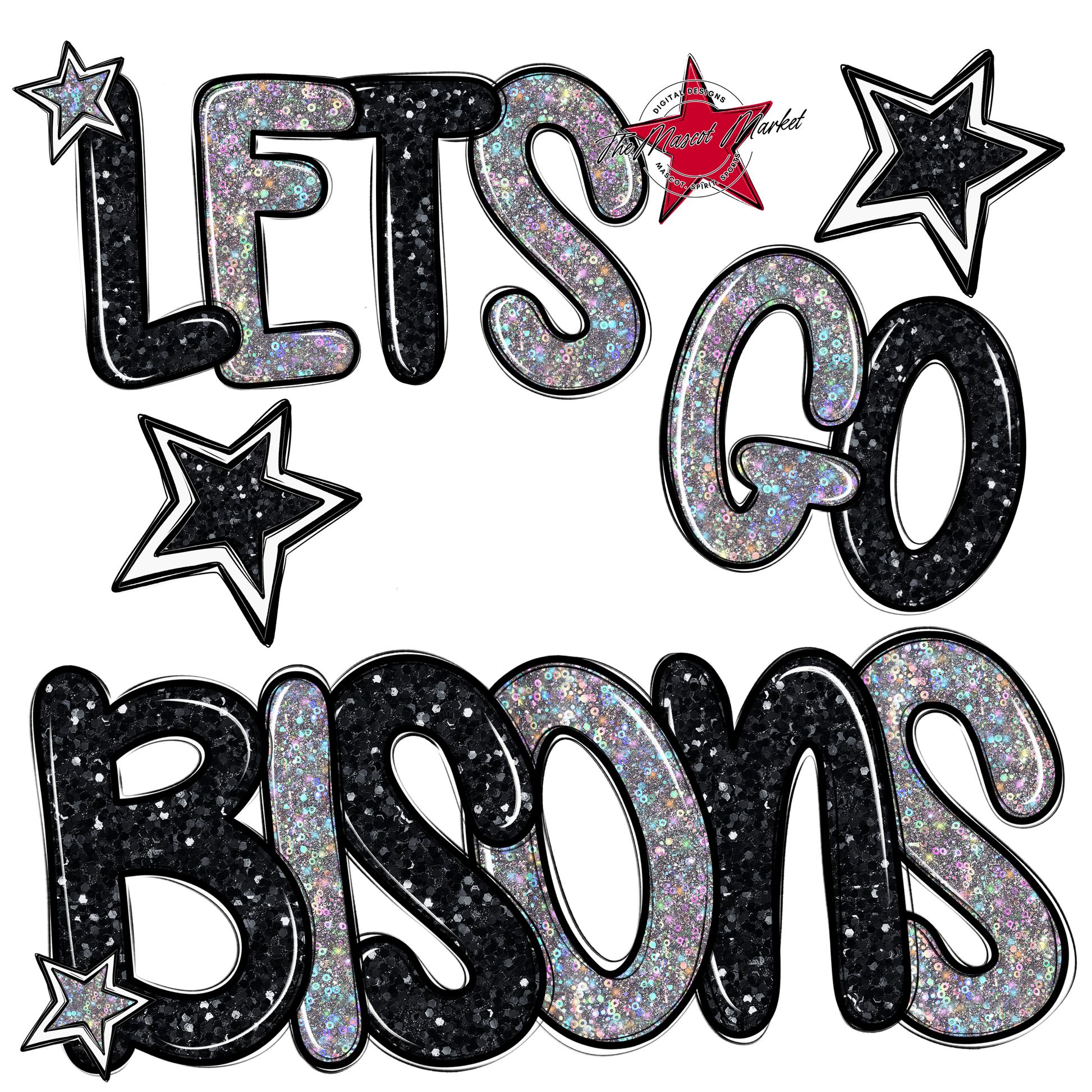 Lets Go Bisons Glitter-Black-Silver