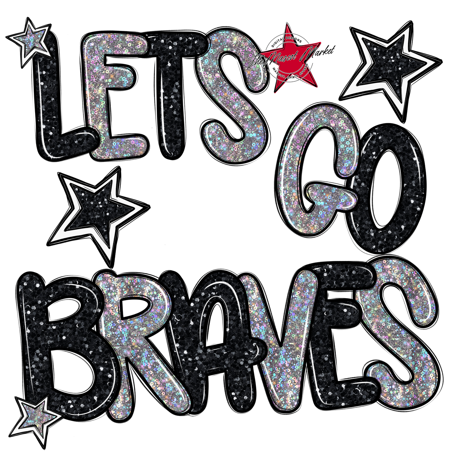 Lets Go Braves Glitter-Black-Silver