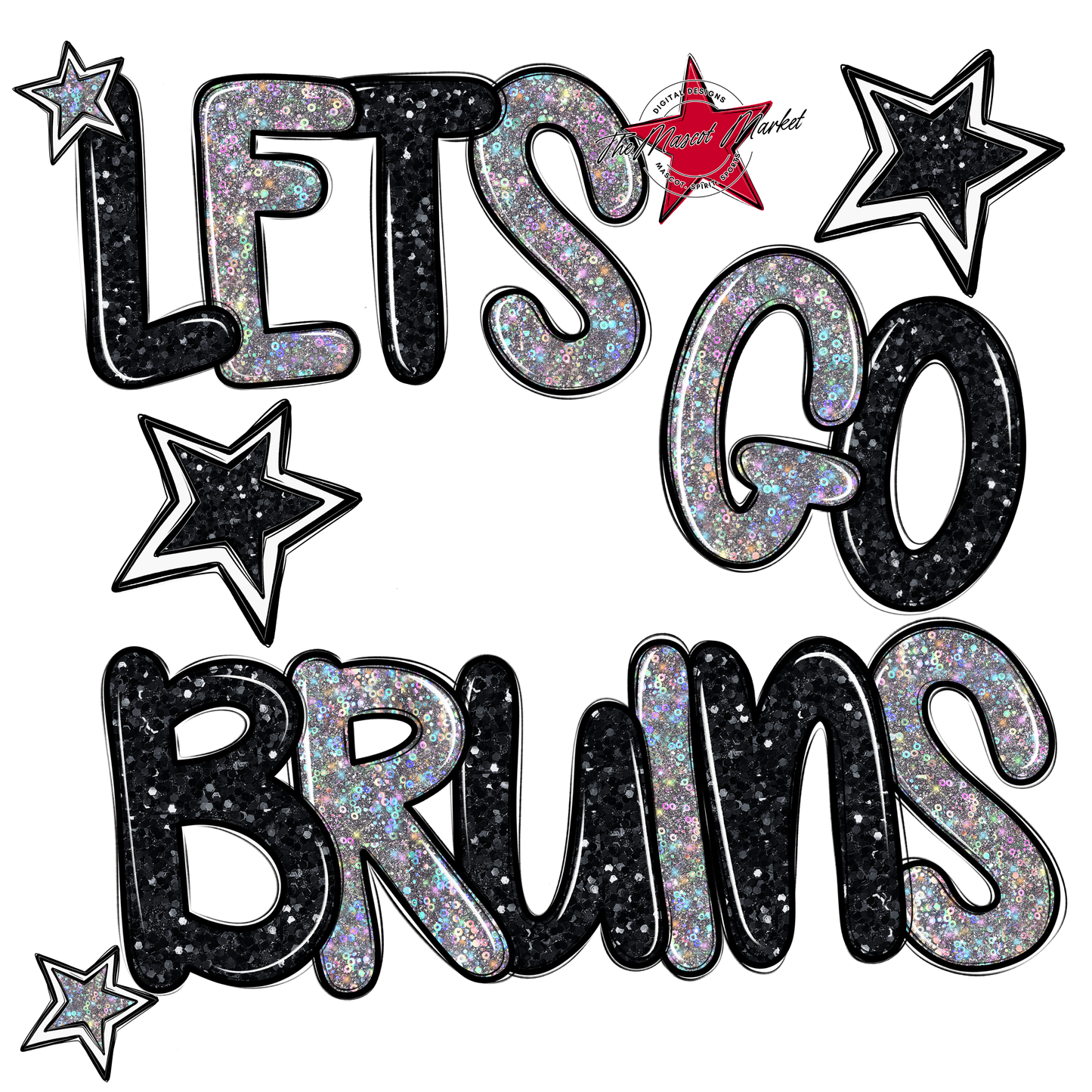 Lets Go Bruins Glitter-Black-Silver
