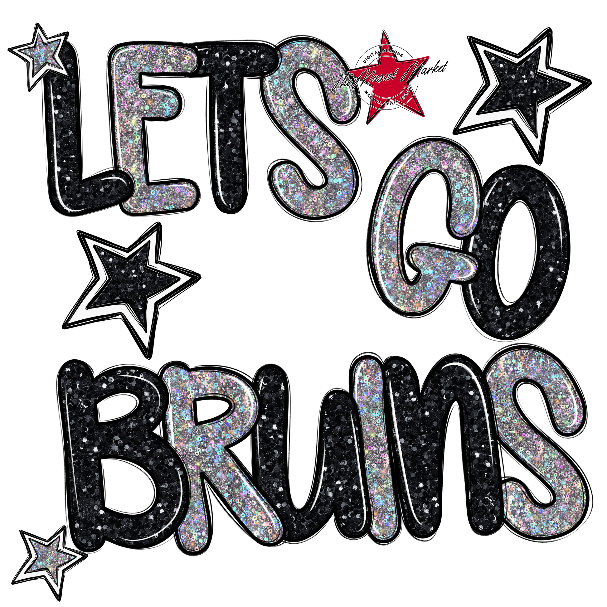 Lets Go Bruins Glitter-Black-Silver
