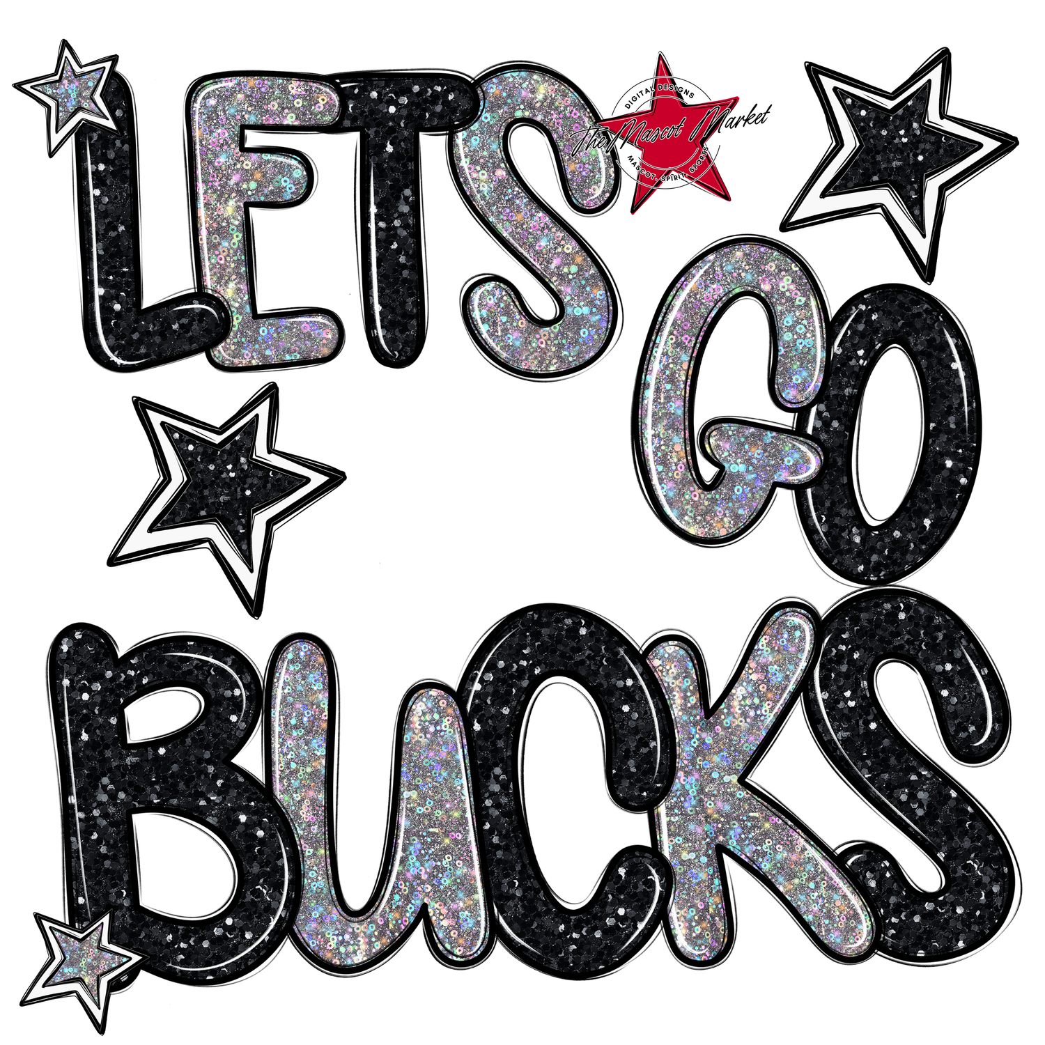 Lets Go Bucks Glitter-Black-Silver