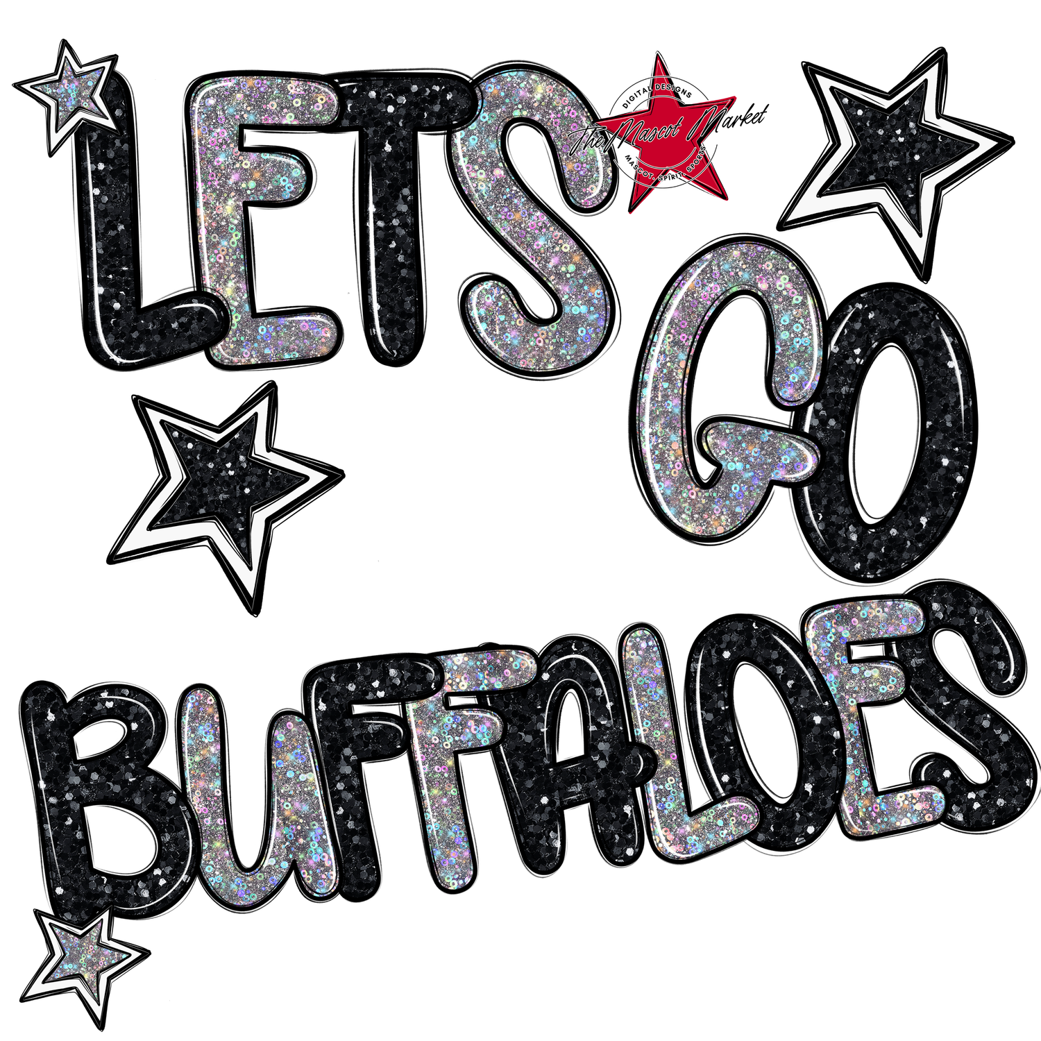 Lets Go Buffaloes Glitter-Black-Silver