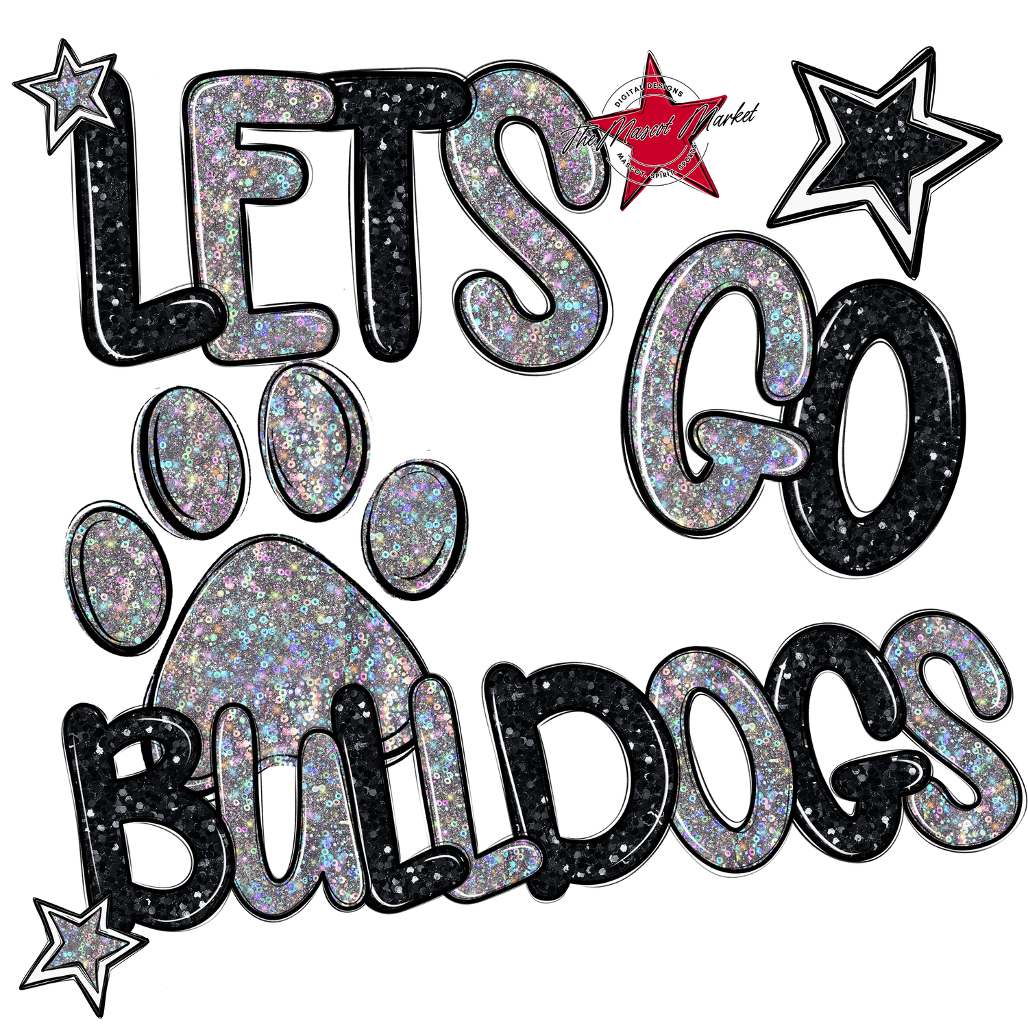 Lets Go Bulldogs Glitter-Black-Silver