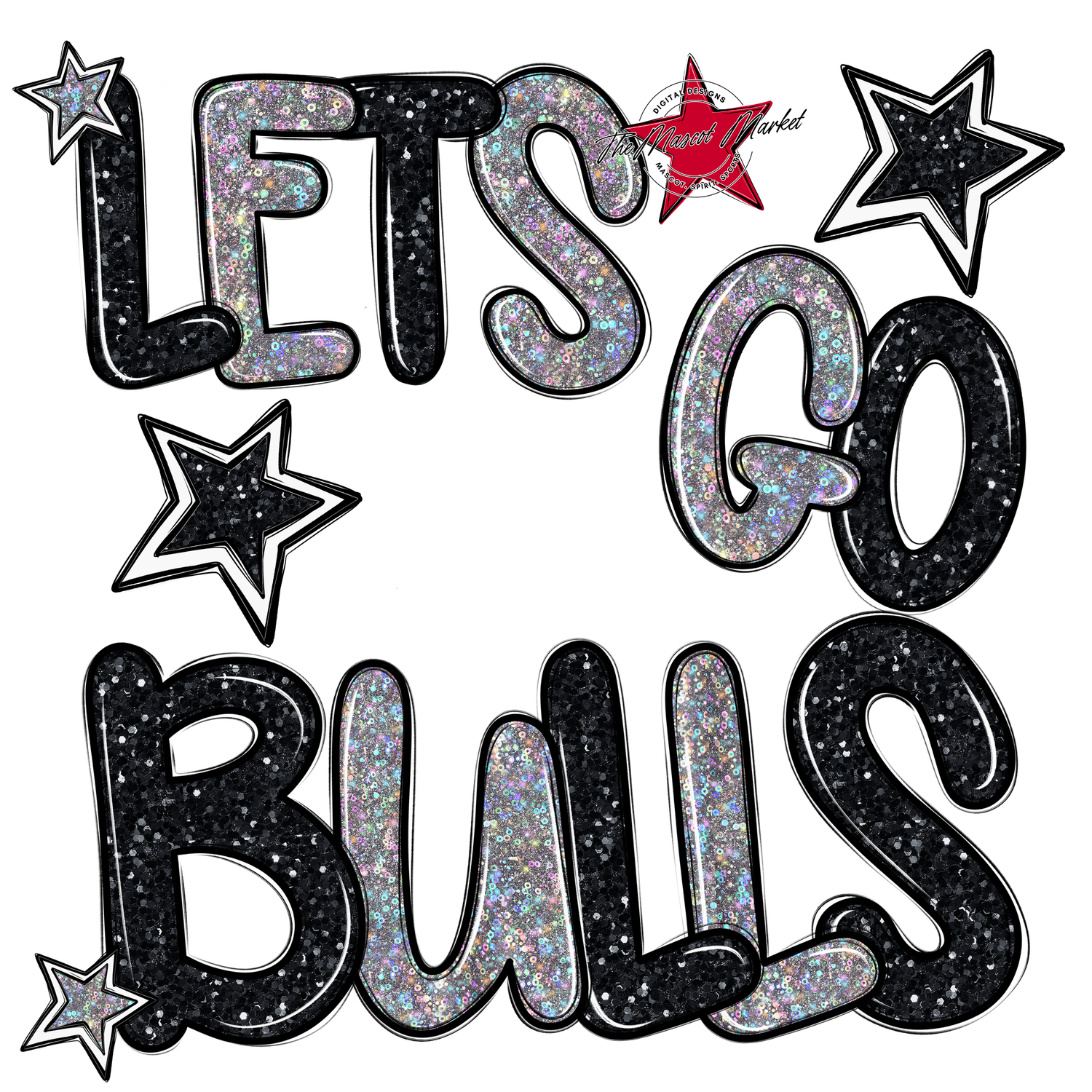 Lets Go Bulls Glitter-Black-Silver