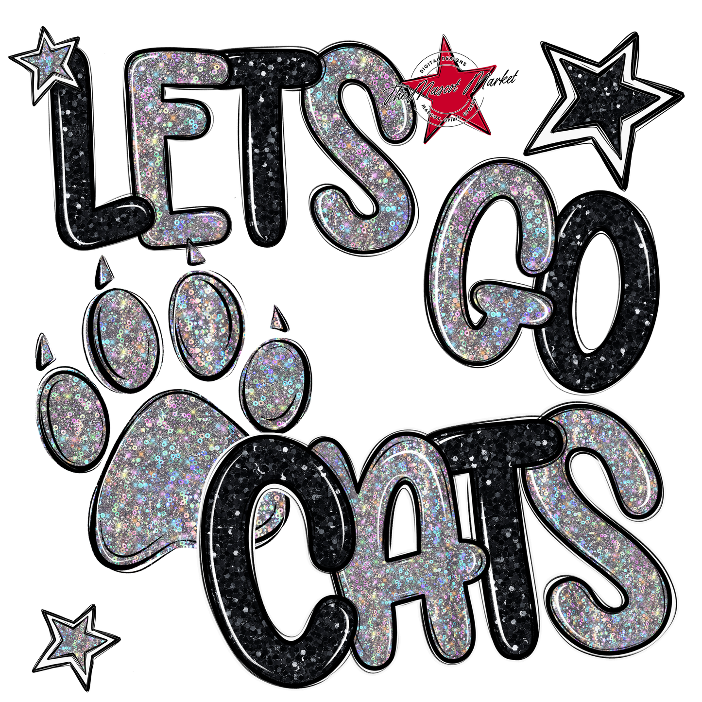 Lets Go Cats Glitter-Black-Silver