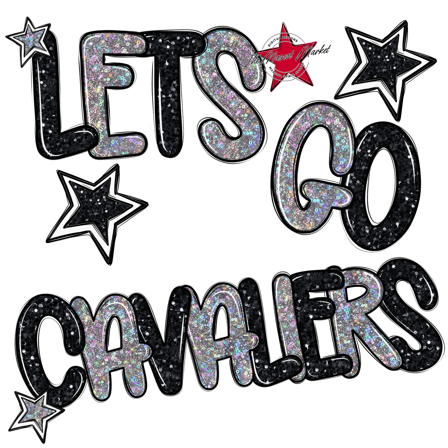Lets Go Cavaliers Glitter-Black-Silver