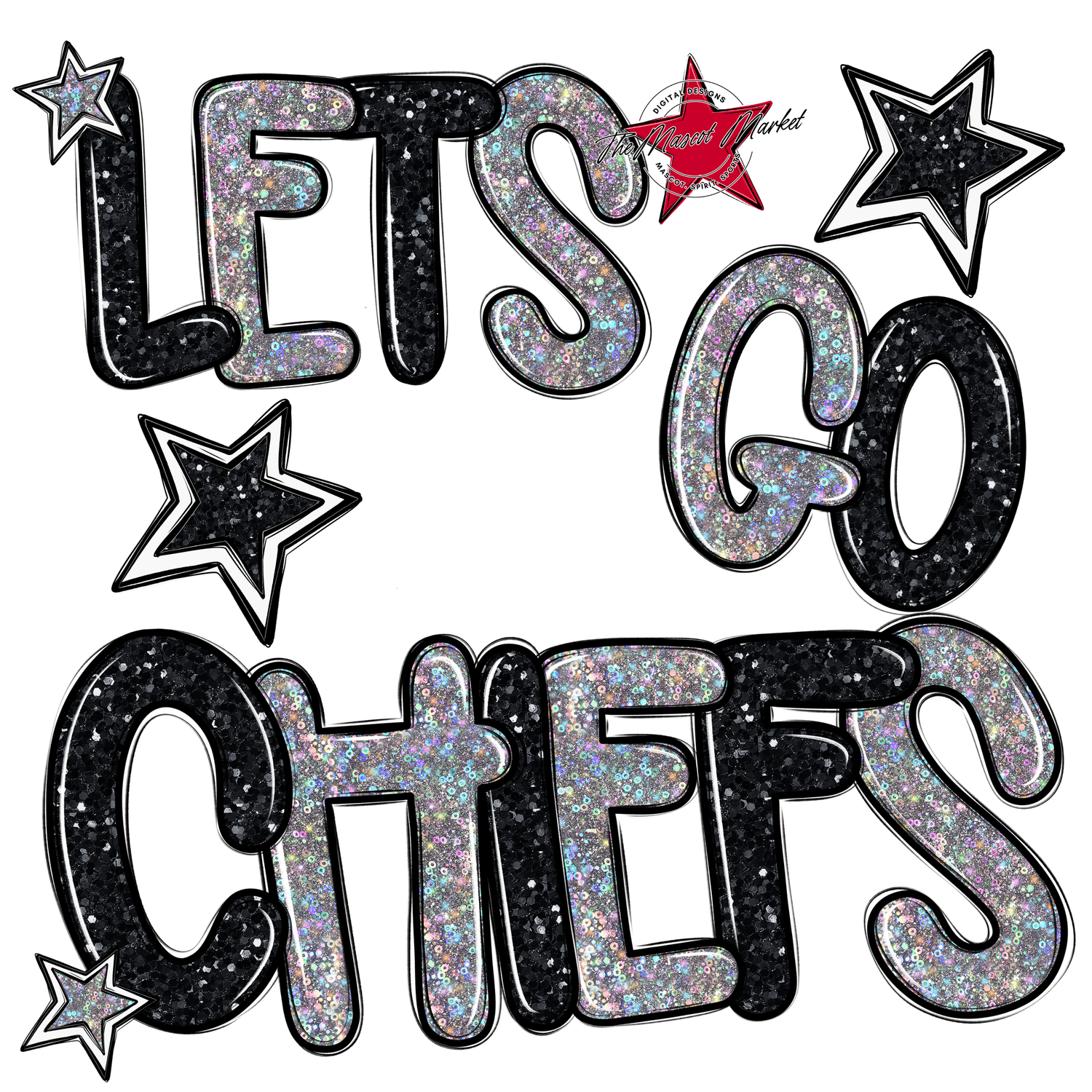 Lets Go Chiefs Glitter-Black-Silver