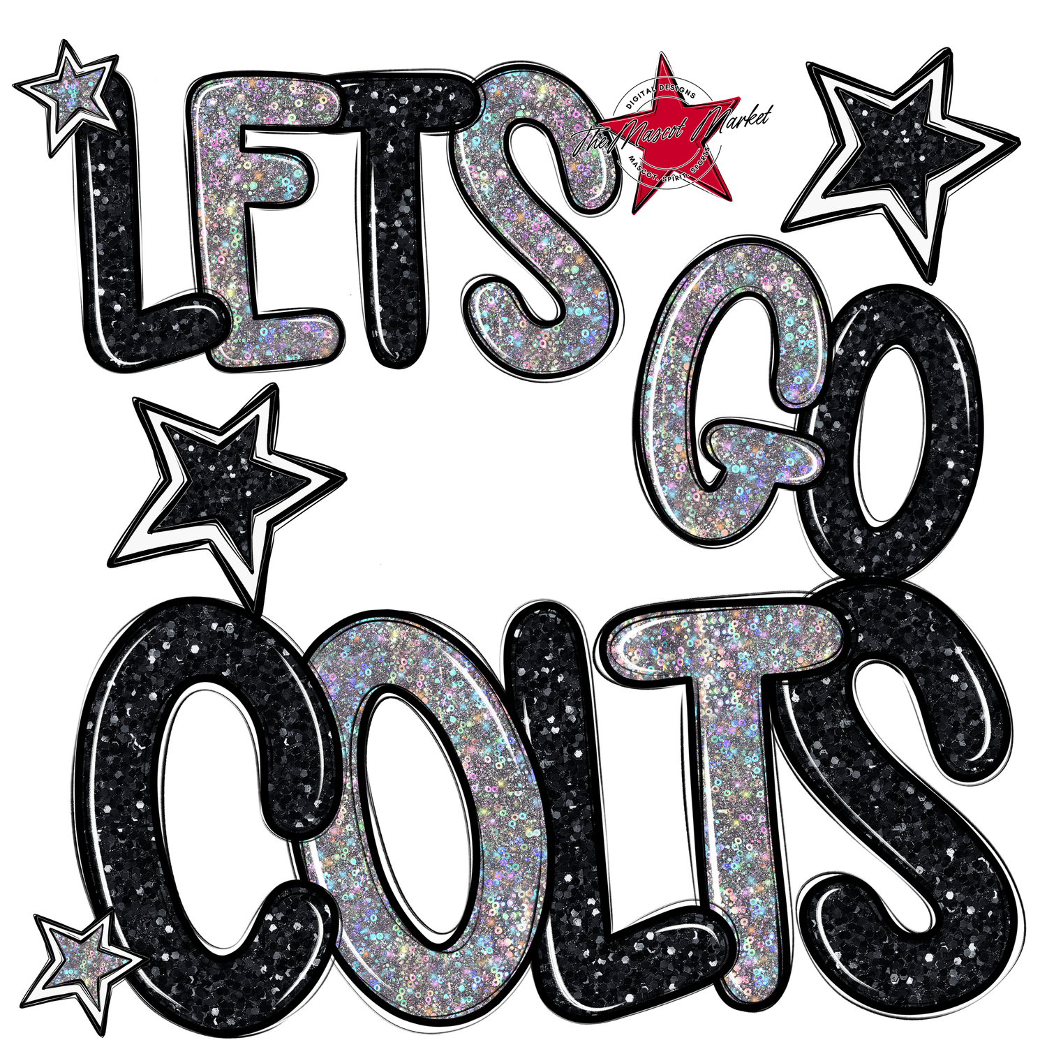 Lets Go Colts Glitter-Black-Silver