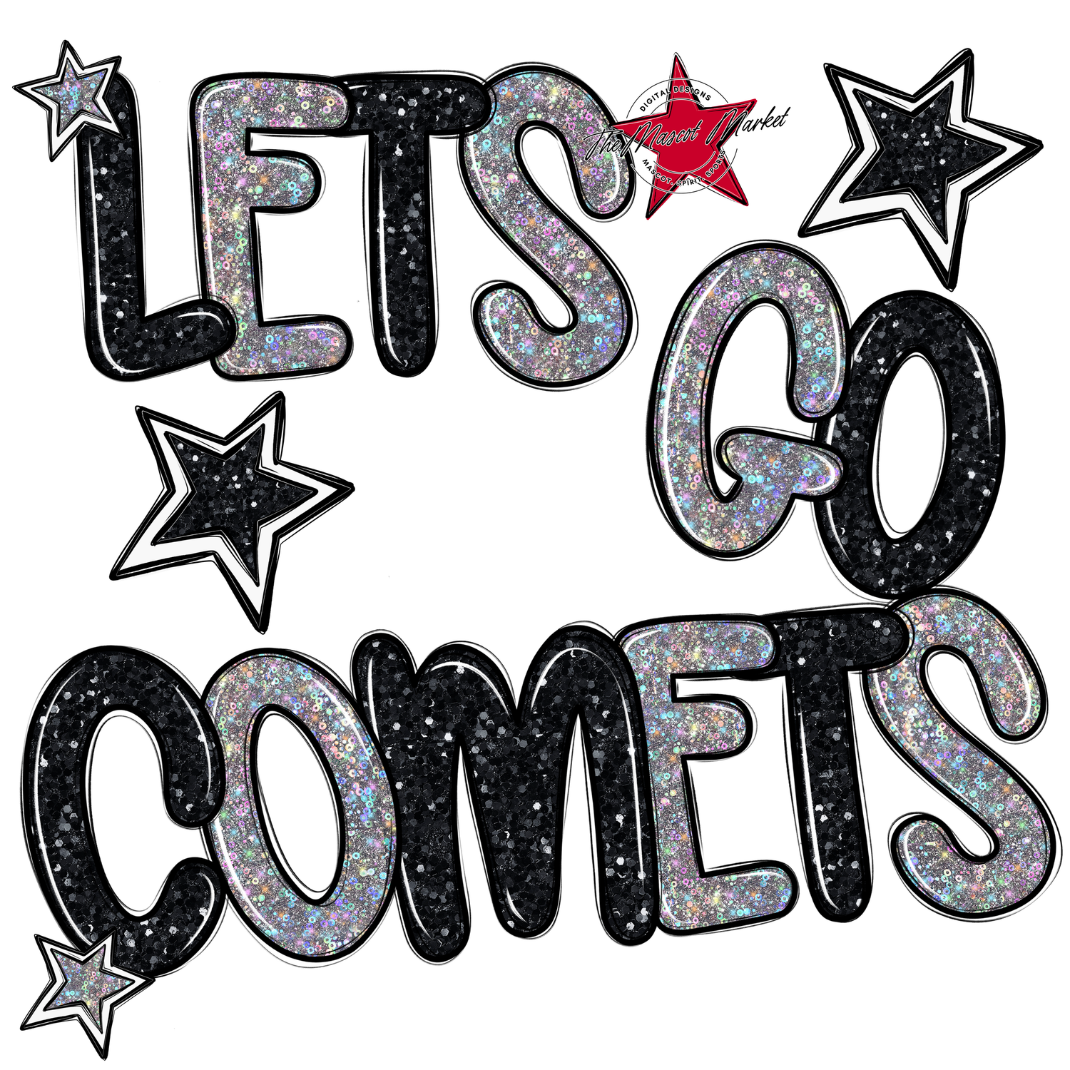 Lets Go Comets Glitter-Black-Silver