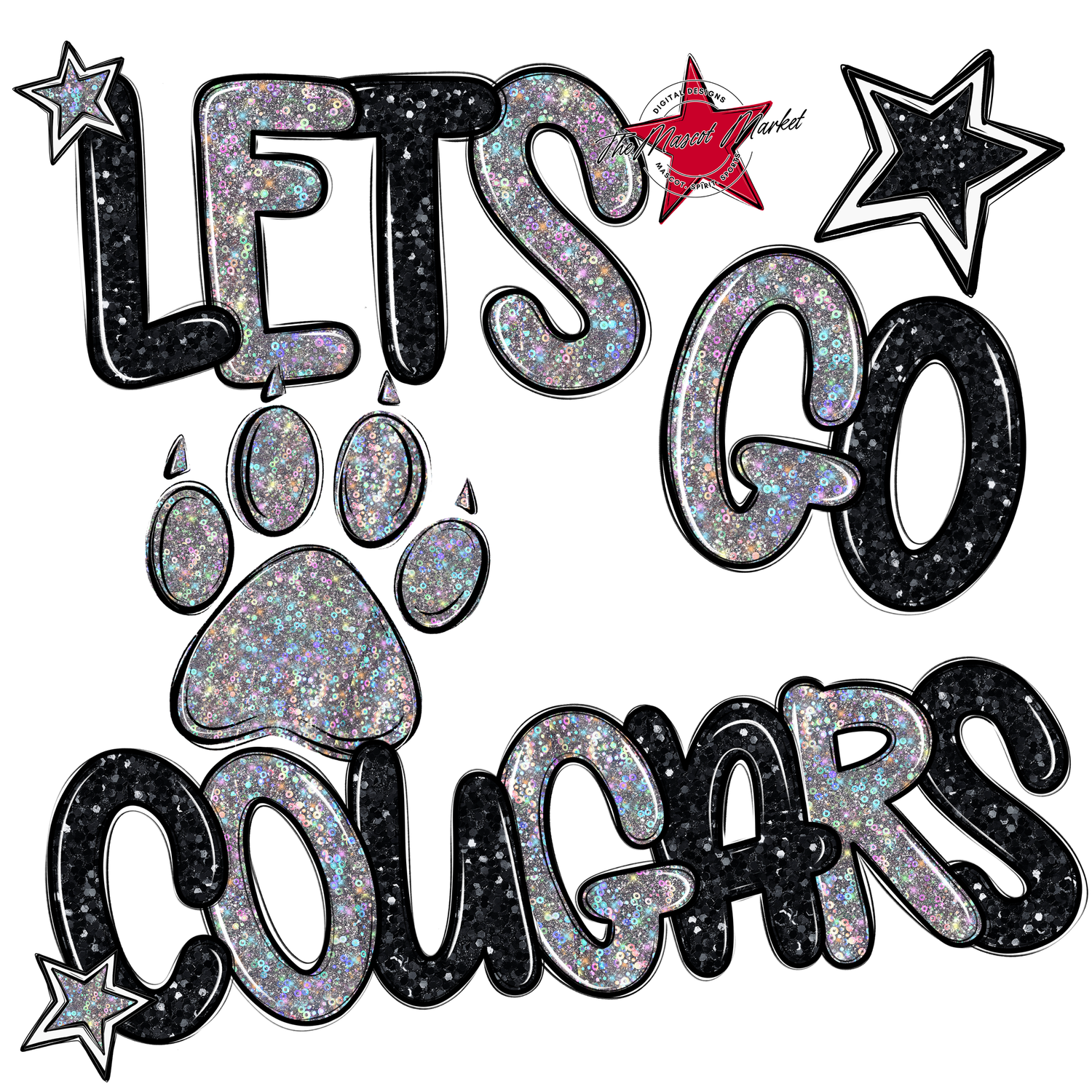 Lets Go Cougars Glitter-Black-Silver
